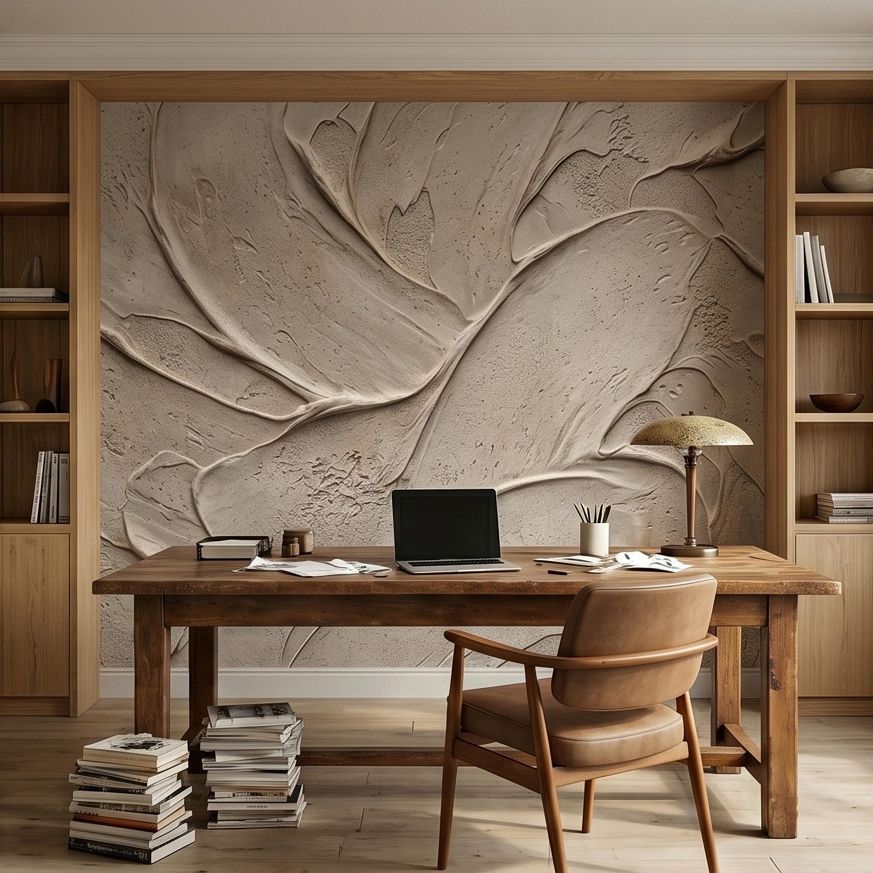 Venetian Plaster Limewash Peel and Stick Wall Mural, Textured Trowel Stroke Faux Stucco Matte Finish in Warm Greige Neutral Modern Wallpaper