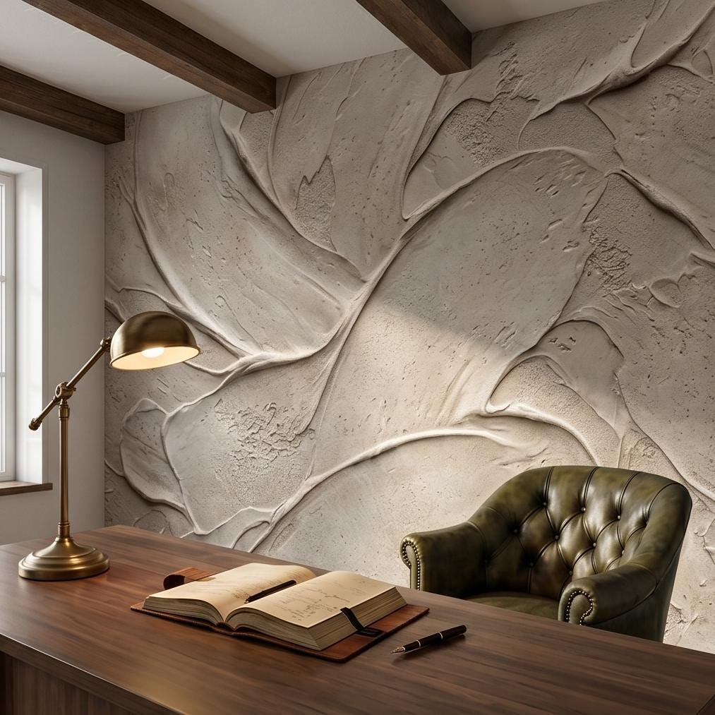 Venetian Plaster Limewash Peel and Stick Wall Mural, Textured Trowel Stroke Faux Stucco Matte Finish in Warm Greige Neutral Modern Wallpaper
