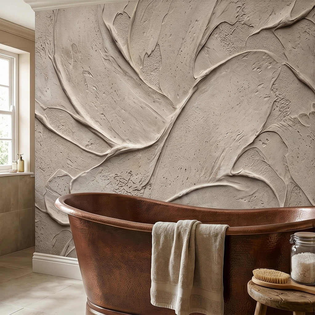 Venetian Plaster Limewash Peel and Stick Wall Mural, Textured Trowel Stroke Faux Stucco Matte Finish in Warm Greige Neutral Modern Wallpaper