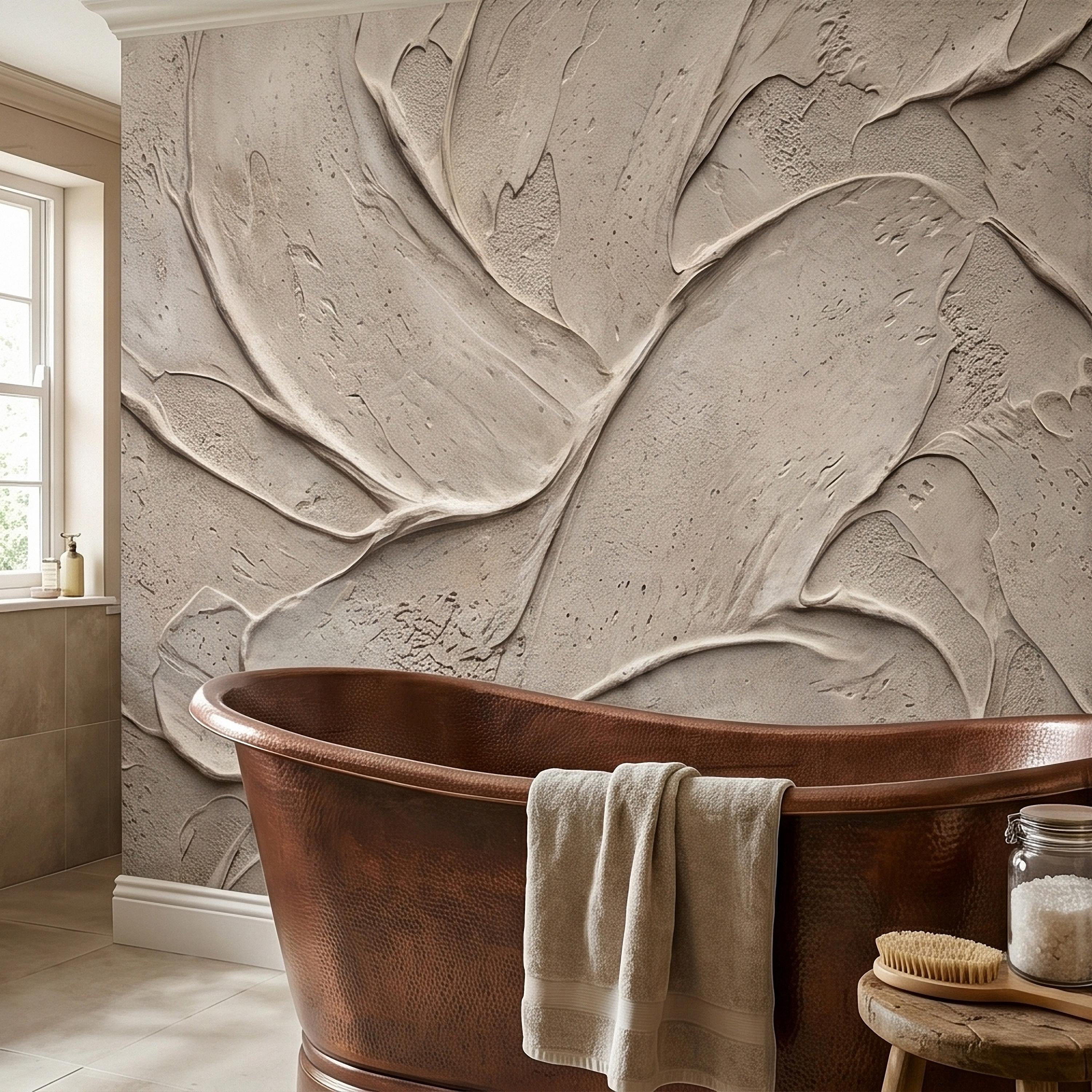 Venetian Plaster Limewash Peel and Stick Wall Mural, Textured Trowel Stroke Faux Stucco Matte Finish in Warm Greige Neutral Modern Wallpaper
