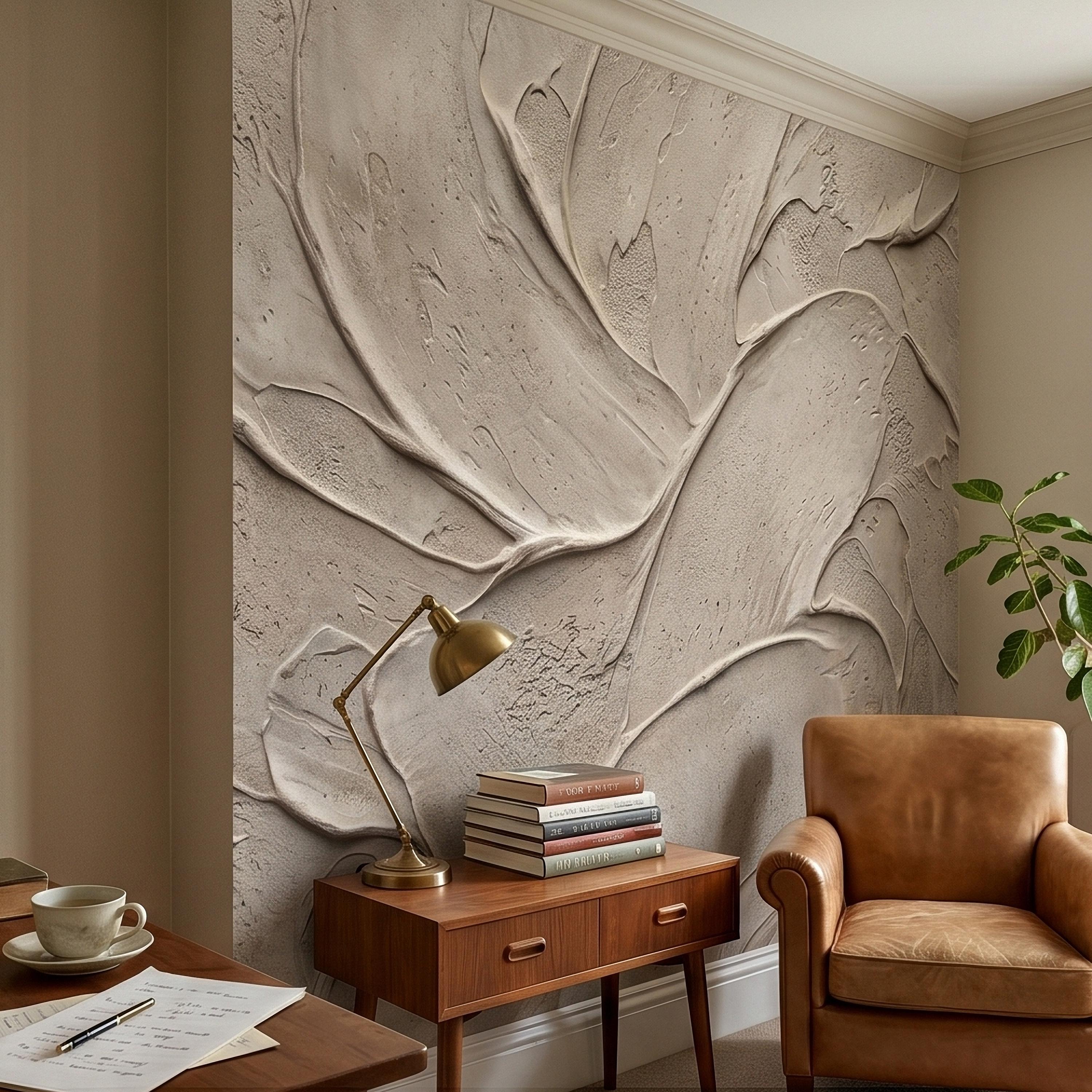 Venetian Plaster Limewash Peel and Stick Wall Mural, Textured Trowel Stroke Faux Stucco Matte Finish in Warm Greige Neutral Modern Wallpaper