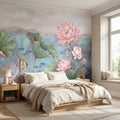 Underwater Lotus and Fish Peel and Stick Wall Mural, Pastel Water Lily Pond with Coral and Angelfish, Soft Coastal Botanical Wallpaper