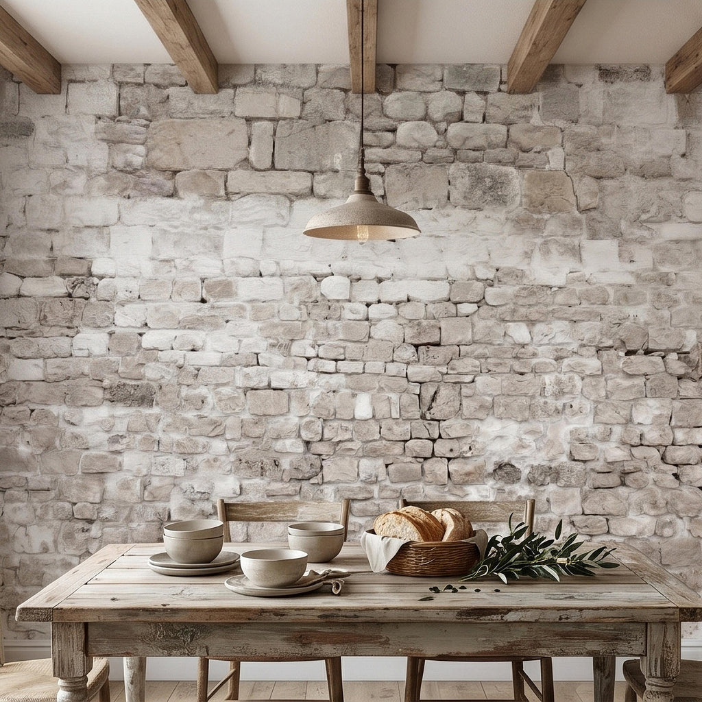 Faux White Brick Peel and Stick Wall Mural, Whitewashed Distressed Exposed Brick Texture, Farmhouse Industrial Loft Backdrop Wallpaper
