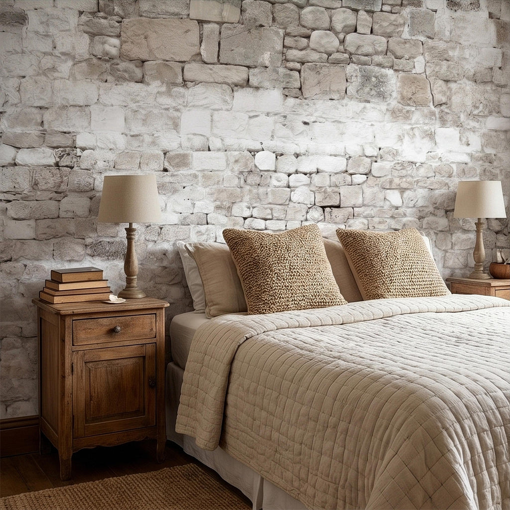 Faux White Brick Peel and Stick Wall Mural, Whitewashed Distressed Exposed Brick Texture, Farmhouse Industrial Loft Backdrop Wallpaper