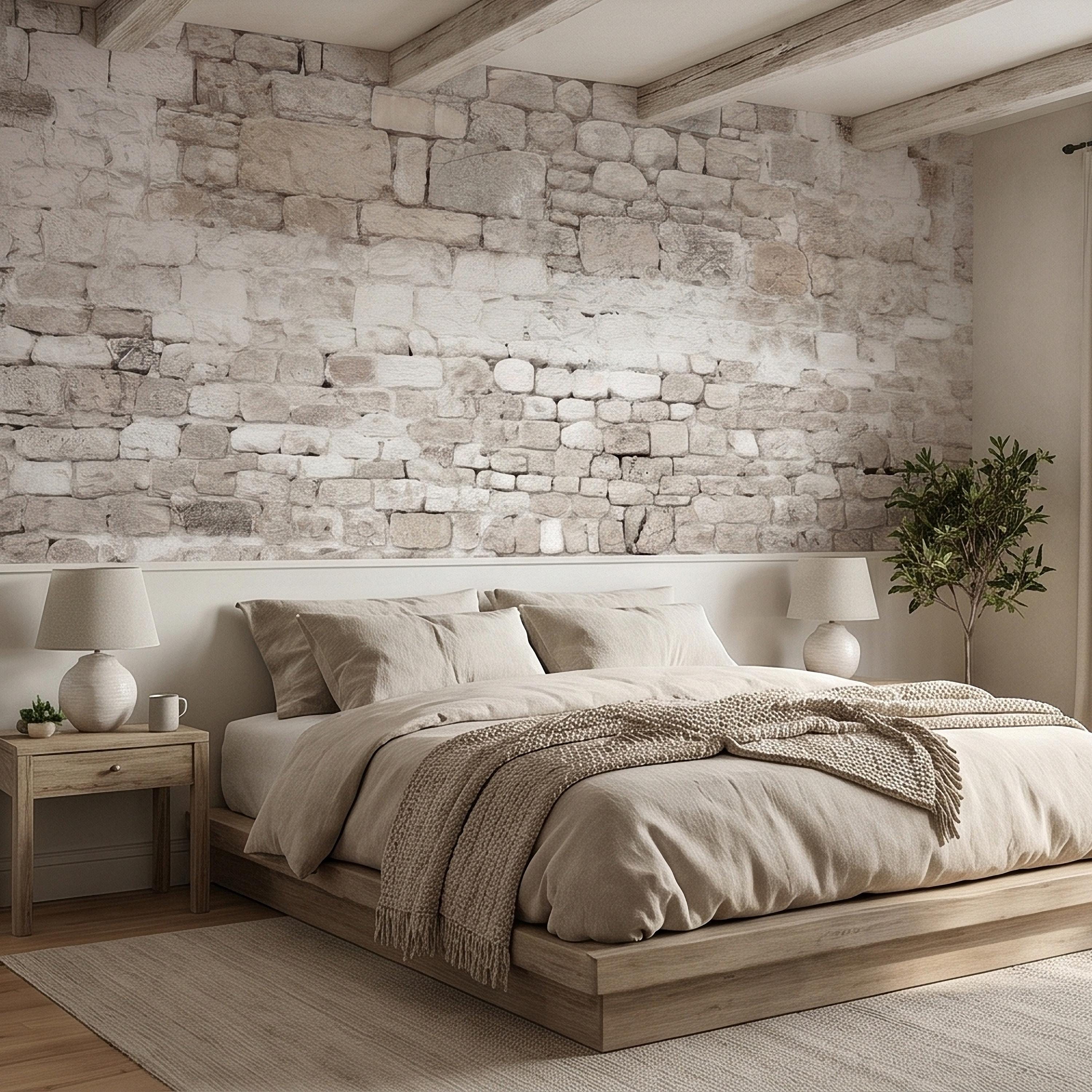 Faux White Brick Peel and Stick Wall Mural, Whitewashed Distressed Exposed Brick Texture, Farmhouse Industrial Loft Backdrop Wallpaper