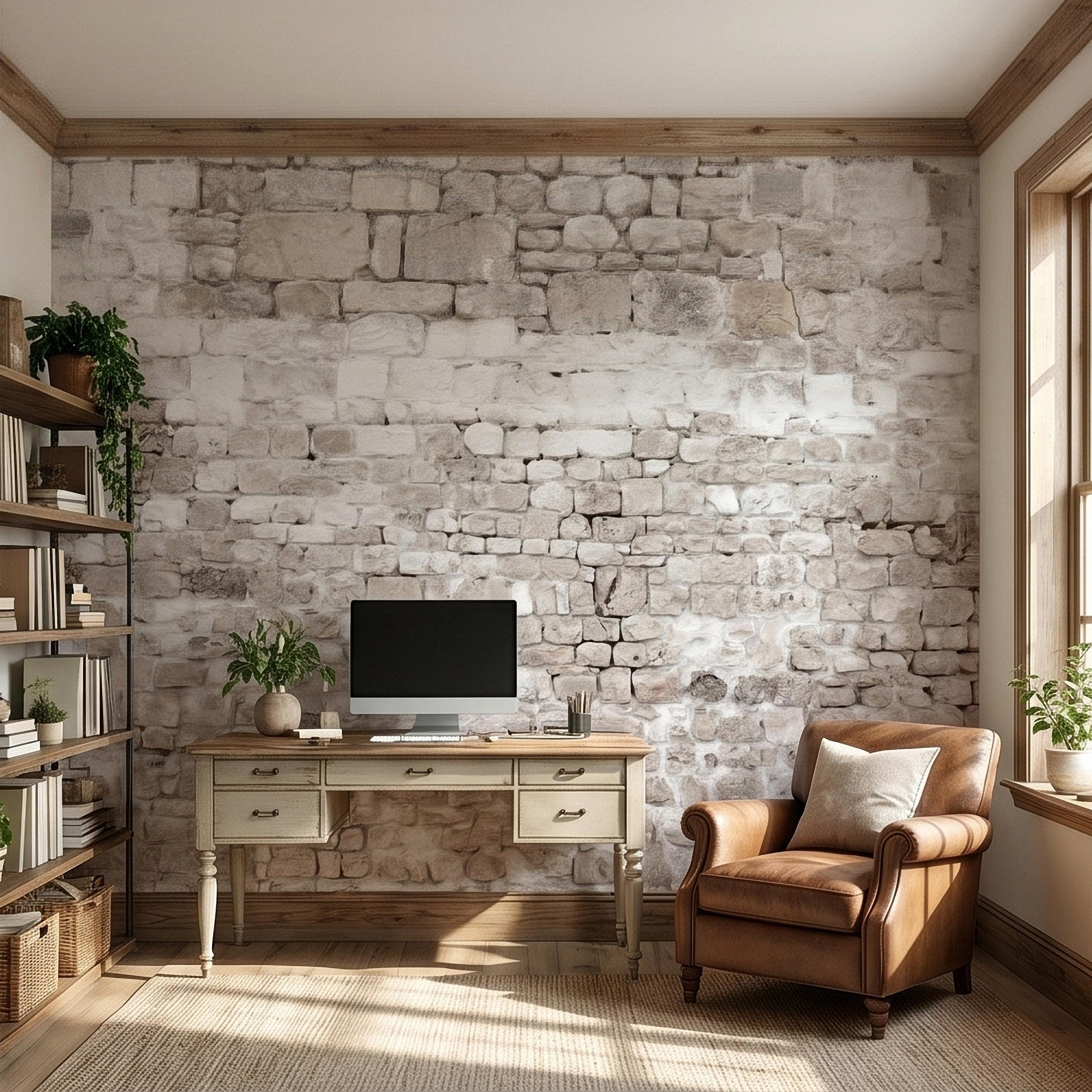 Faux White Brick Peel and Stick Wall Mural, Whitewashed Distressed Exposed Brick Texture, Farmhouse Industrial Loft Backdrop Wallpaper