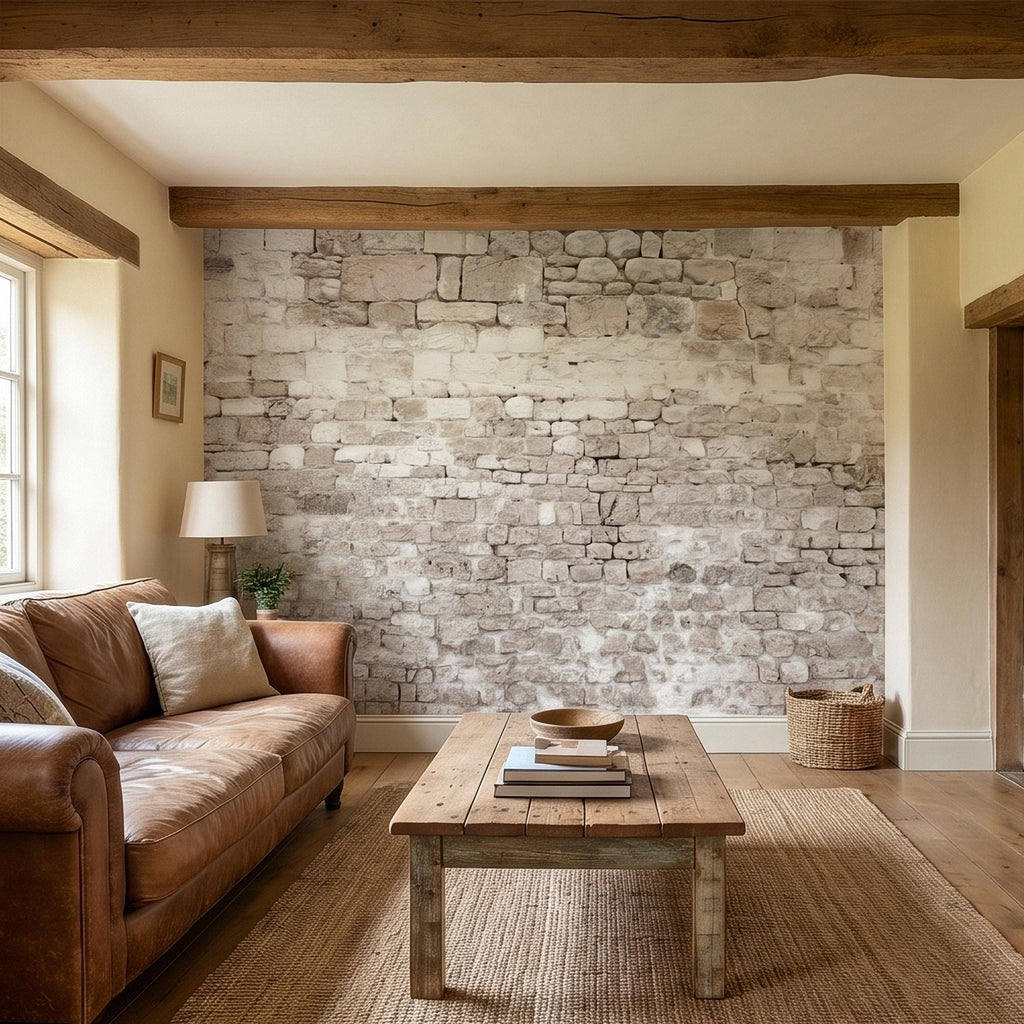 Faux White Brick Peel and Stick Wall Mural, Whitewashed Distressed Exposed Brick Texture, Farmhouse Industrial Loft Backdrop Wallpaper