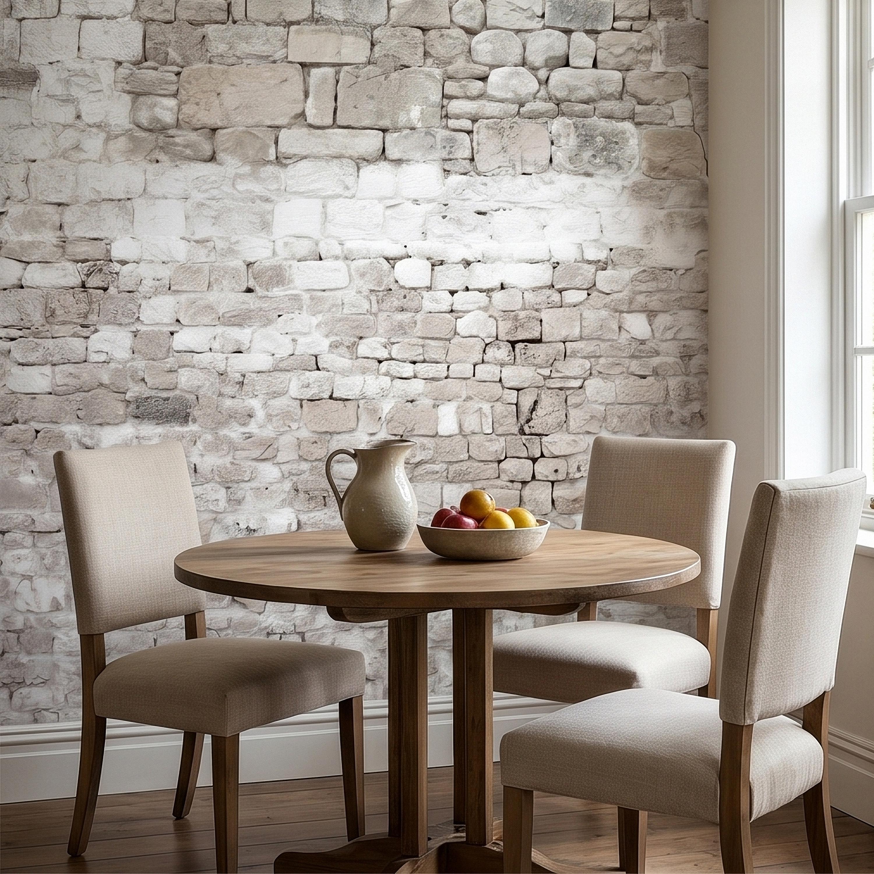 Faux White Brick Peel and Stick Wall Mural, Whitewashed Distressed Exposed Brick Texture, Farmhouse Industrial Loft Backdrop Wallpaper