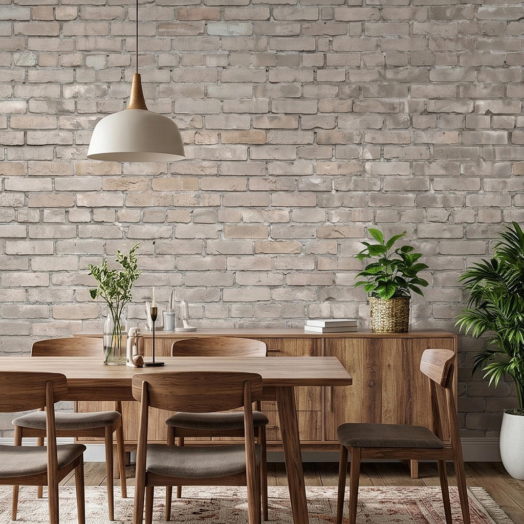 Whitewashed Brick Peel and Stick Wall Mural, Faux Exposed White Brick Texture Neutral Gray Farmhouse Loft Industrial Accent Brick Wallpaper