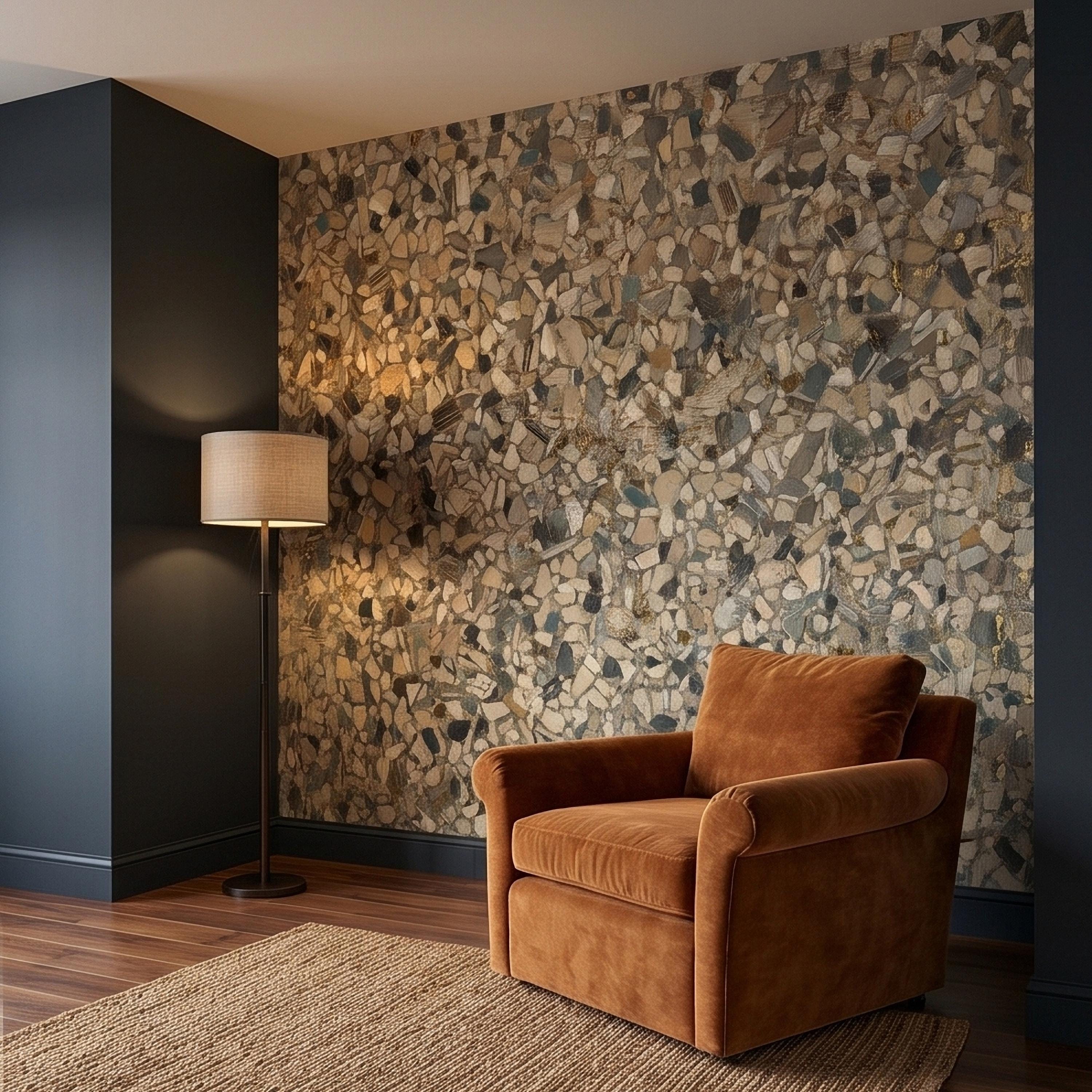 Neutral Terrazzo Peel and Stick Wall Mural, Beige Gray Stone Chip Speckled Concrete Texture, Modern Scandi Minimalist Faux Stone Wallpaper