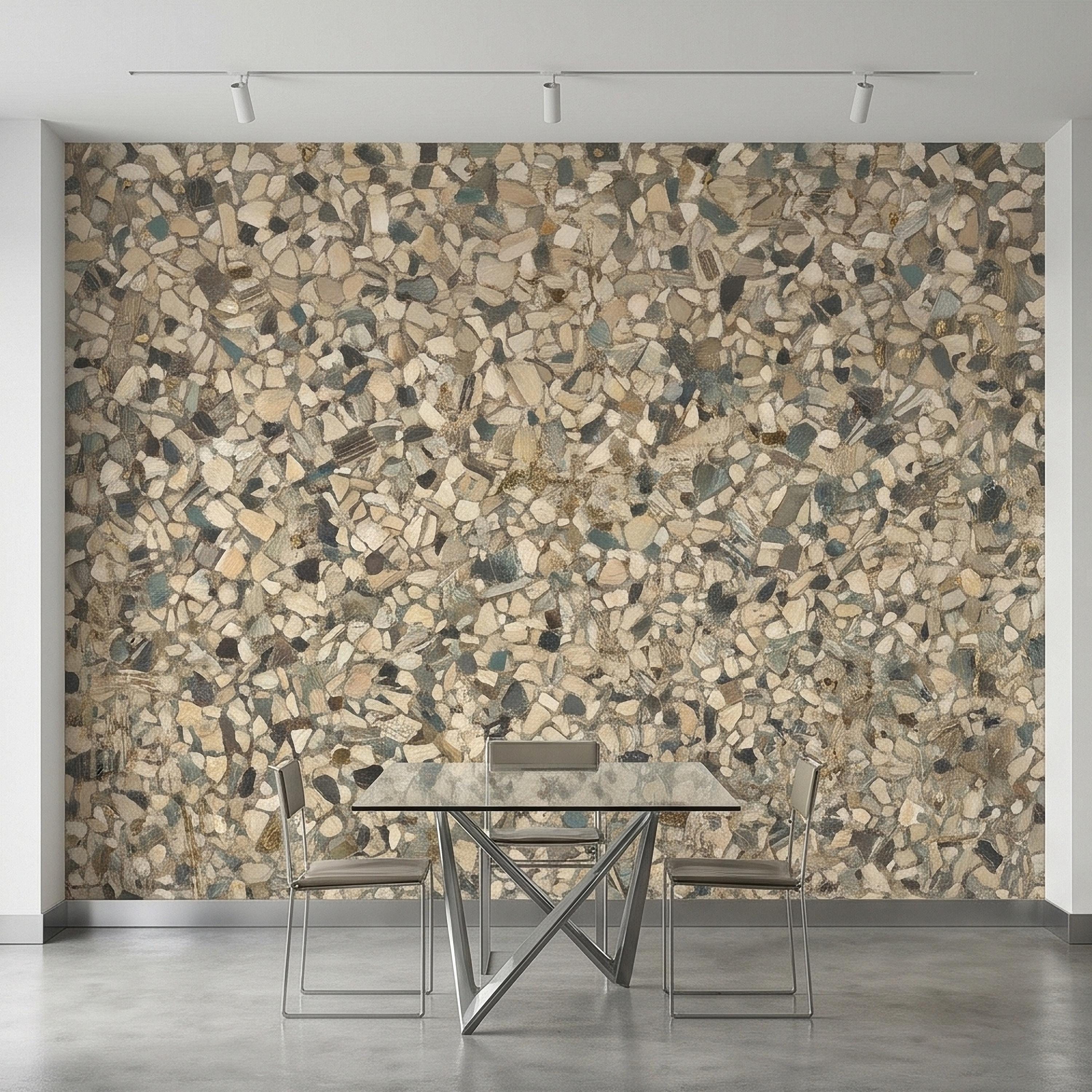 Neutral Terrazzo Peel and Stick Wall Mural, Beige Gray Stone Chip Speckled Concrete Texture, Modern Scandi Minimalist Faux Stone Wallpaper