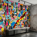 Street Art Torn Poster Collage Peel and Stick Wall Mural, Colorful Ripped Paper Pop Art Faces and Graffiti Layers, Urban Statement Wallpaper