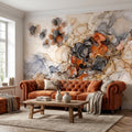 Abstract Marble Alcohol Ink Peel and Stick Wall Mural, Neutral Beige Gray Terracotta Copper Geode Fluid Swirl, Modern Boho Luxury Wallpaper