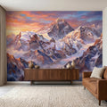Sunset Snowy Mountain Peel and Stick Wall Mural, Colorful Himalayan Alpine Peaks Above Clouds, Pastel Sky Landscape Art Scenic Wallpaper