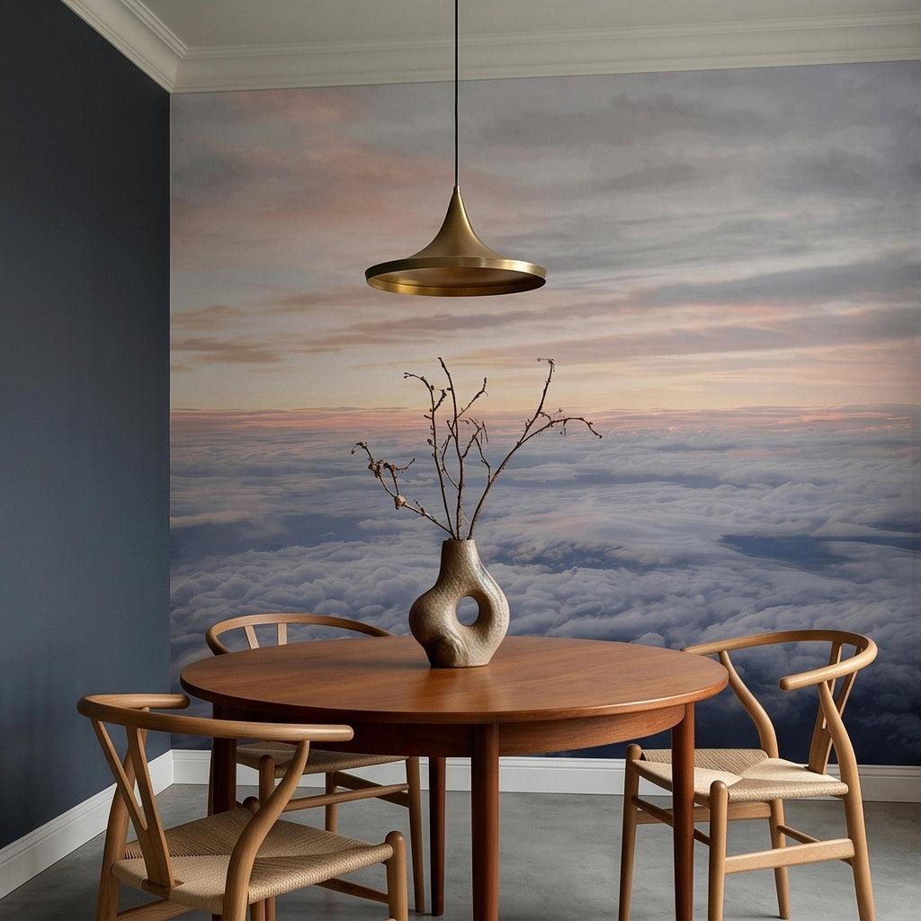 Sunrise Above the Clouds Peel and Stick Wall Mural, Pastel Sky Cloudscape Aerial Landscape, Soft Dreamy Minimal Wallpaper