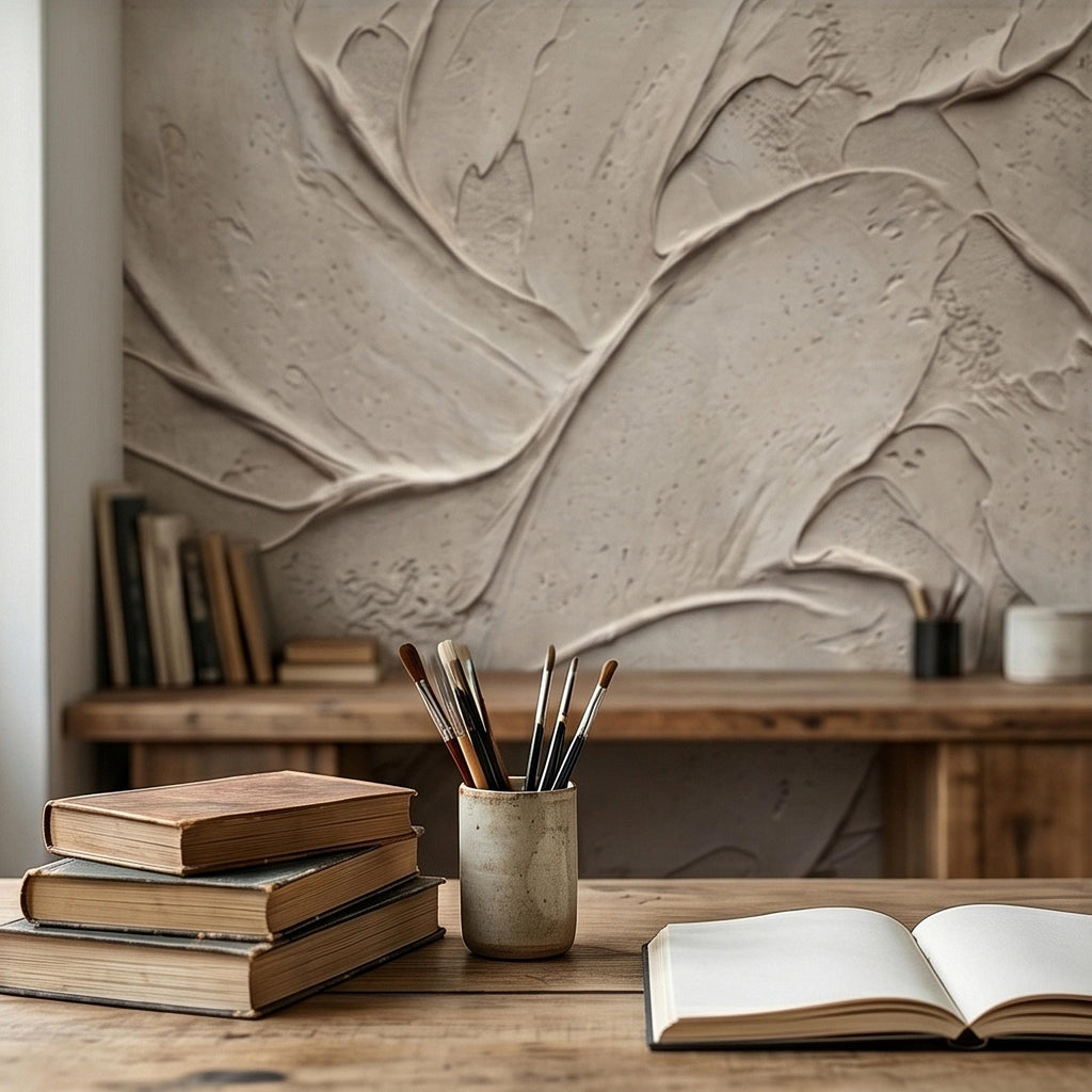Venetian Plaster Limewash Peel and Stick Wall Mural, Textured Trowel Stroke Faux Stucco Matte Finish in Warm Greige Neutral Modern Wallpaper
