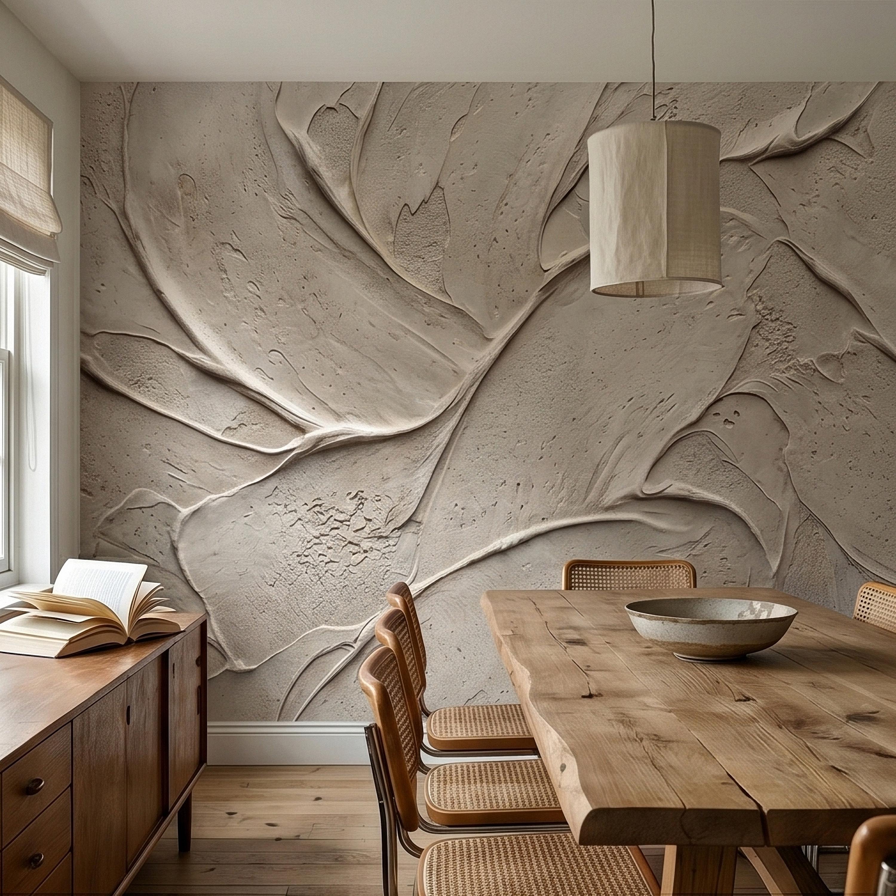 Venetian Plaster Limewash Peel and Stick Wall Mural, Textured Trowel Stroke Faux Stucco Matte Finish in Warm Greige Neutral Modern Wallpaper