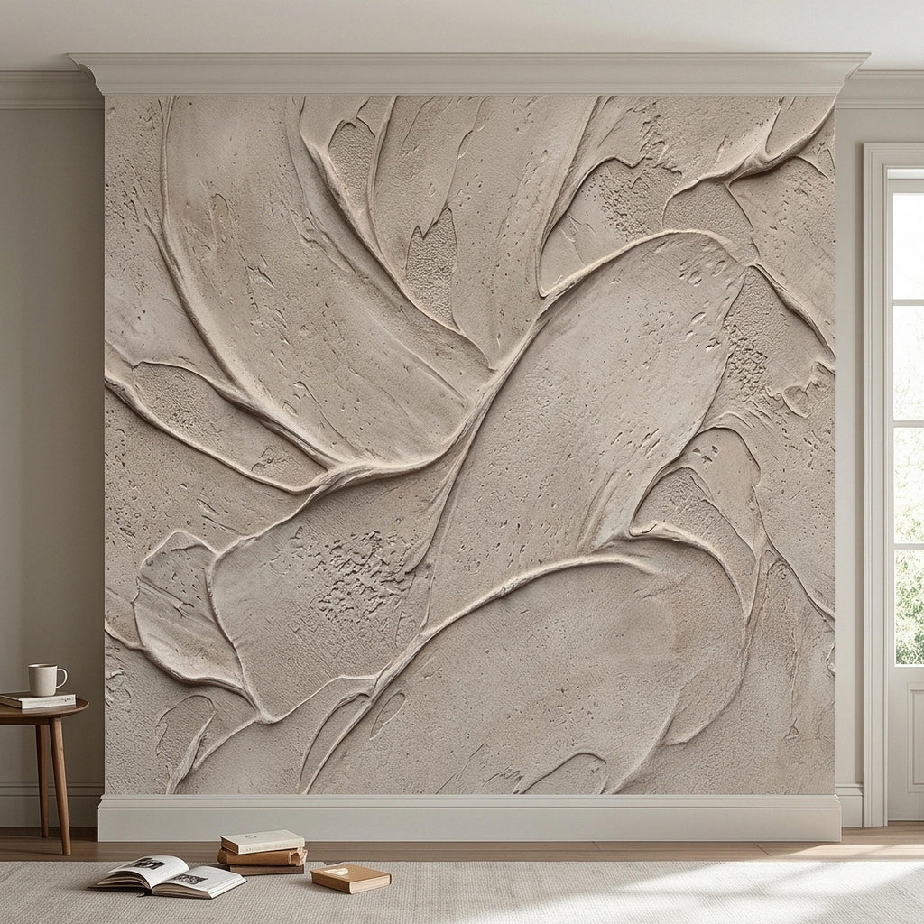 Venetian Plaster Limewash Peel and Stick Wall Mural, Textured Trowel Stroke Faux Stucco Matte Finish in Warm Greige Neutral Modern Wallpaper