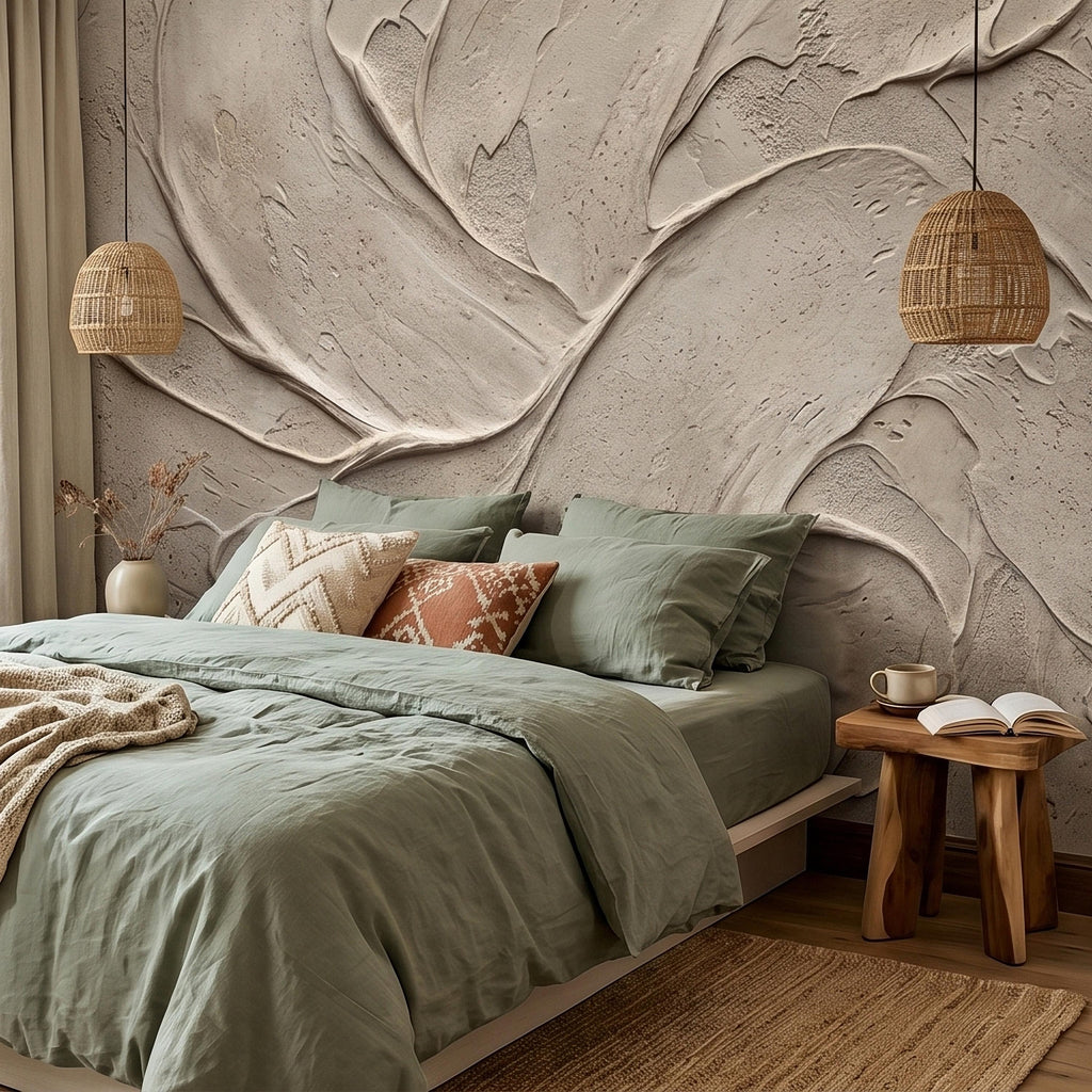 Venetian Plaster Limewash Peel and Stick Wall Mural, Textured Trowel Stroke Faux Stucco Matte Finish in Warm Greige Neutral Modern Wallpaper