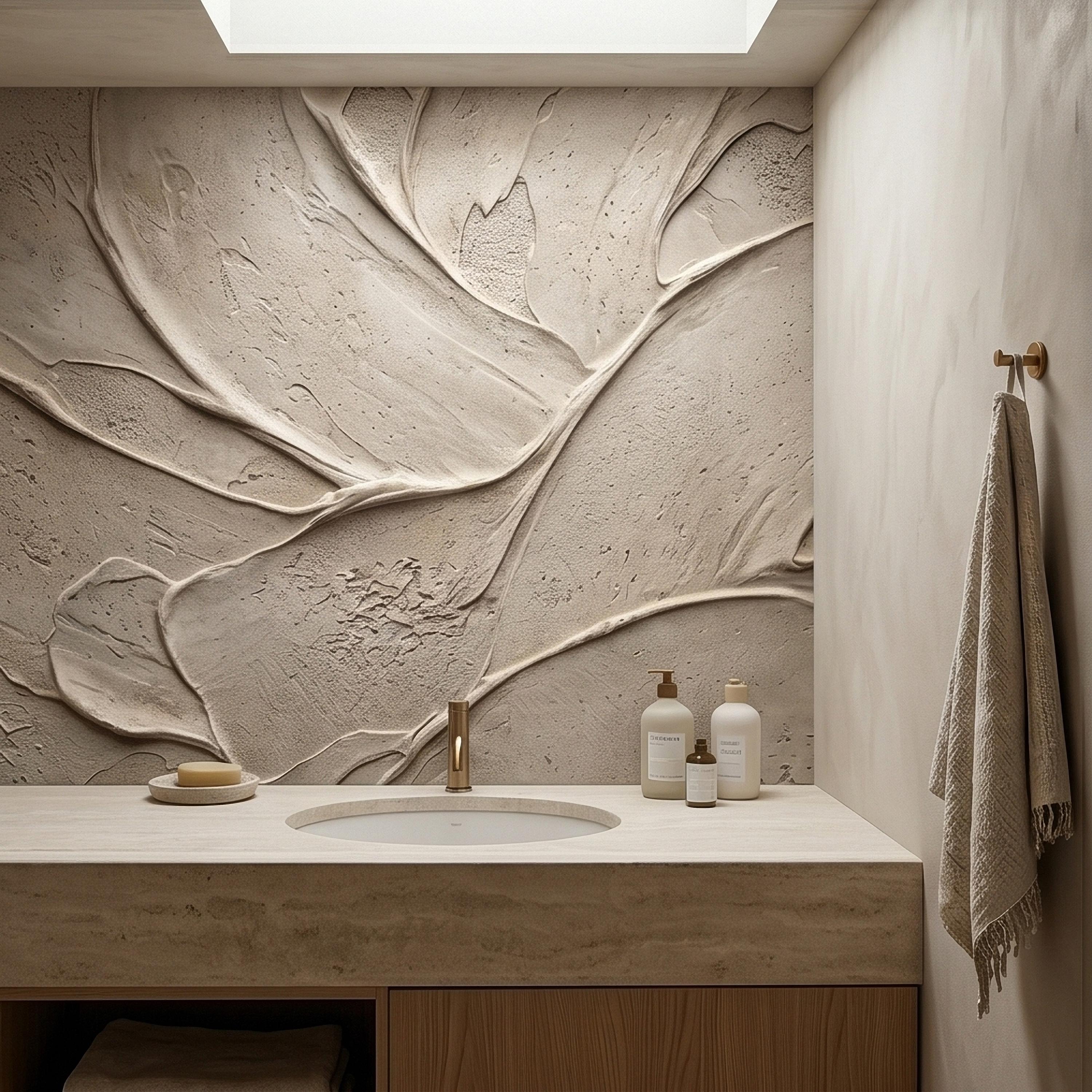 Venetian Plaster Limewash Peel and Stick Wall Mural, Textured Trowel Stroke Faux Stucco Matte Finish in Warm Greige Neutral Modern Wallpaper