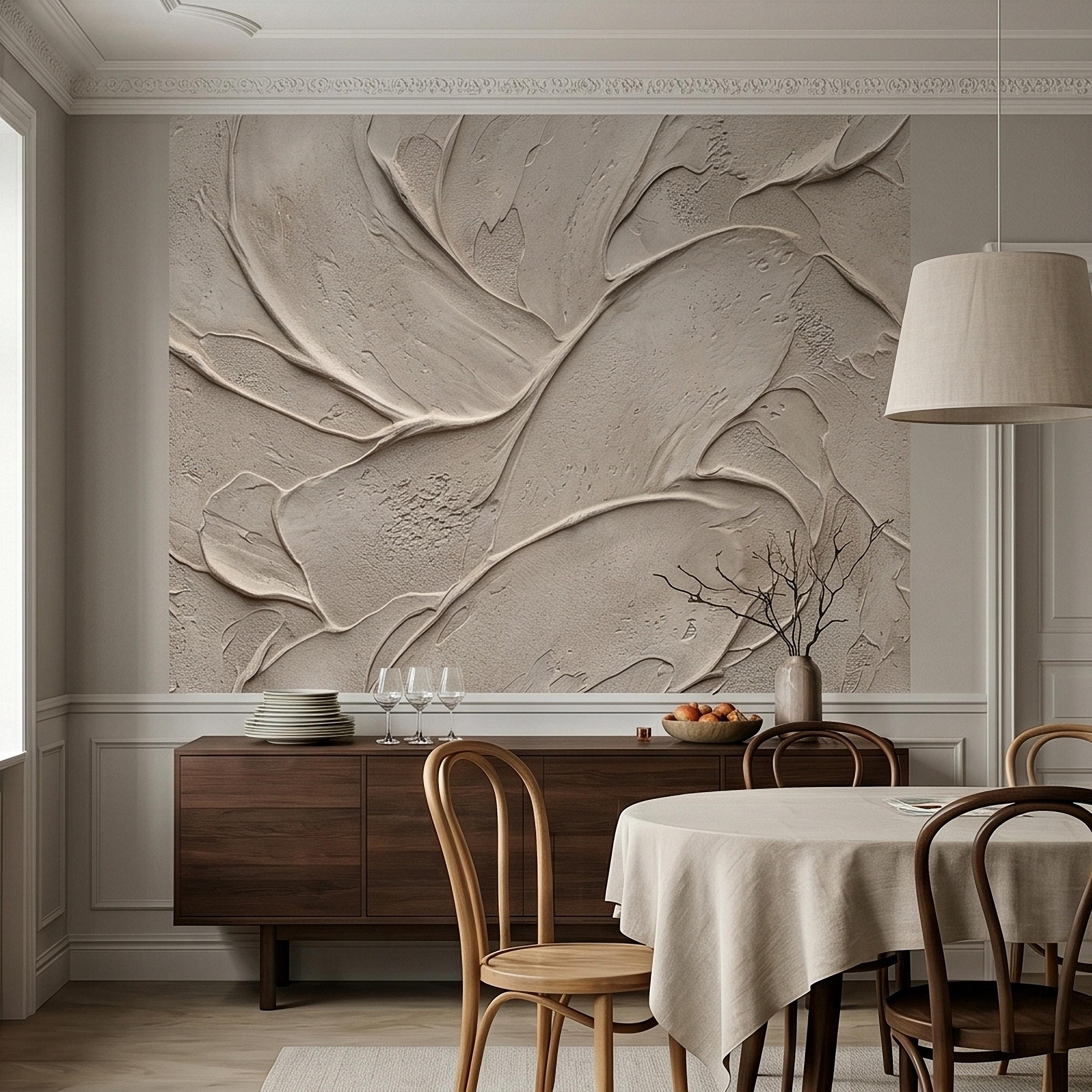 Venetian Plaster Limewash Peel and Stick Wall Mural, Textured Trowel Stroke Faux Stucco Matte Finish in Warm Greige Neutral Modern Wallpaper