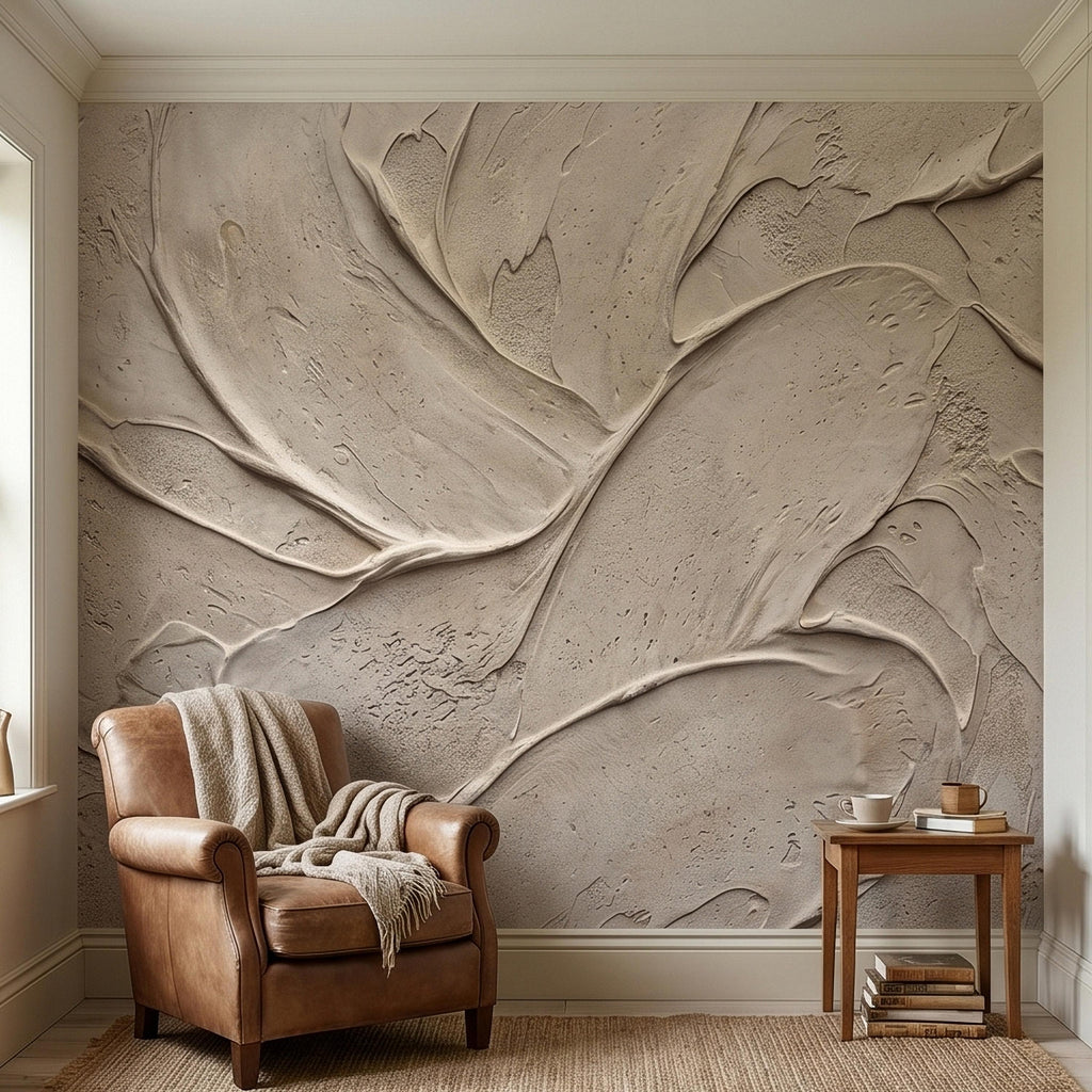 Venetian Plaster Limewash Peel and Stick Wall Mural, Textured Trowel Stroke Faux Stucco Matte Finish in Warm Greige Neutral Modern Wallpaper
