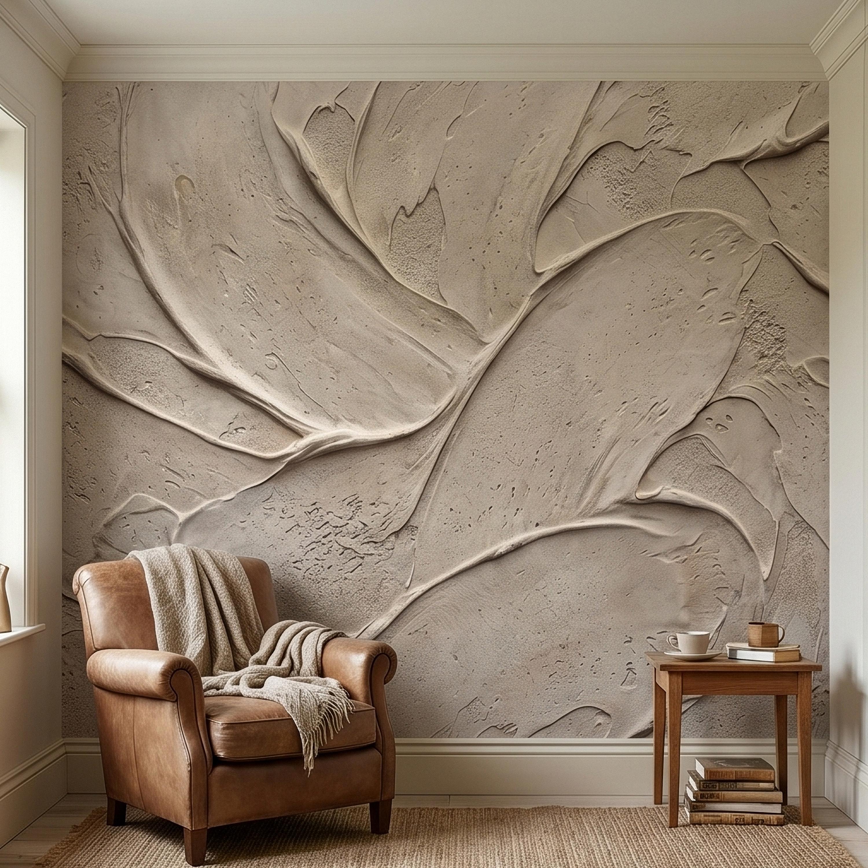 Venetian Plaster Limewash Peel and Stick Wall Mural, Textured Trowel Stroke Faux Stucco Matte Finish in Warm Greige Neutral Modern Wallpaper