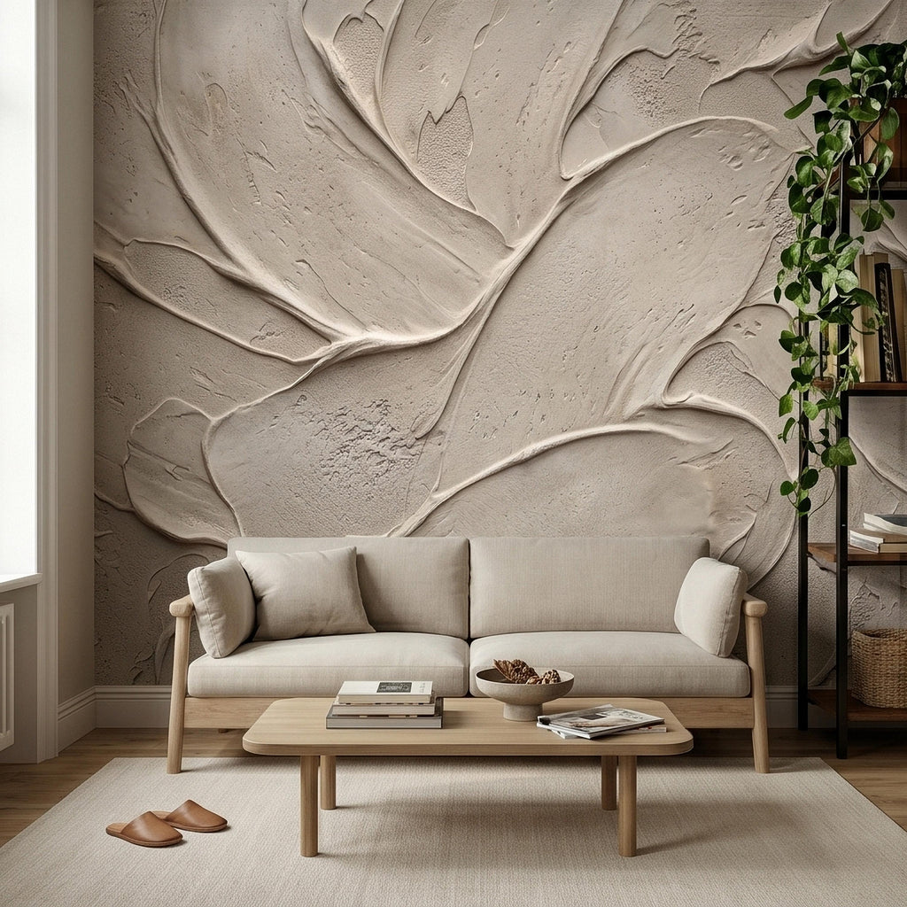 Venetian Plaster Limewash Peel and Stick Wall Mural, Textured Trowel Stroke Faux Stucco Matte Finish in Warm Greige Neutral Modern Wallpaper