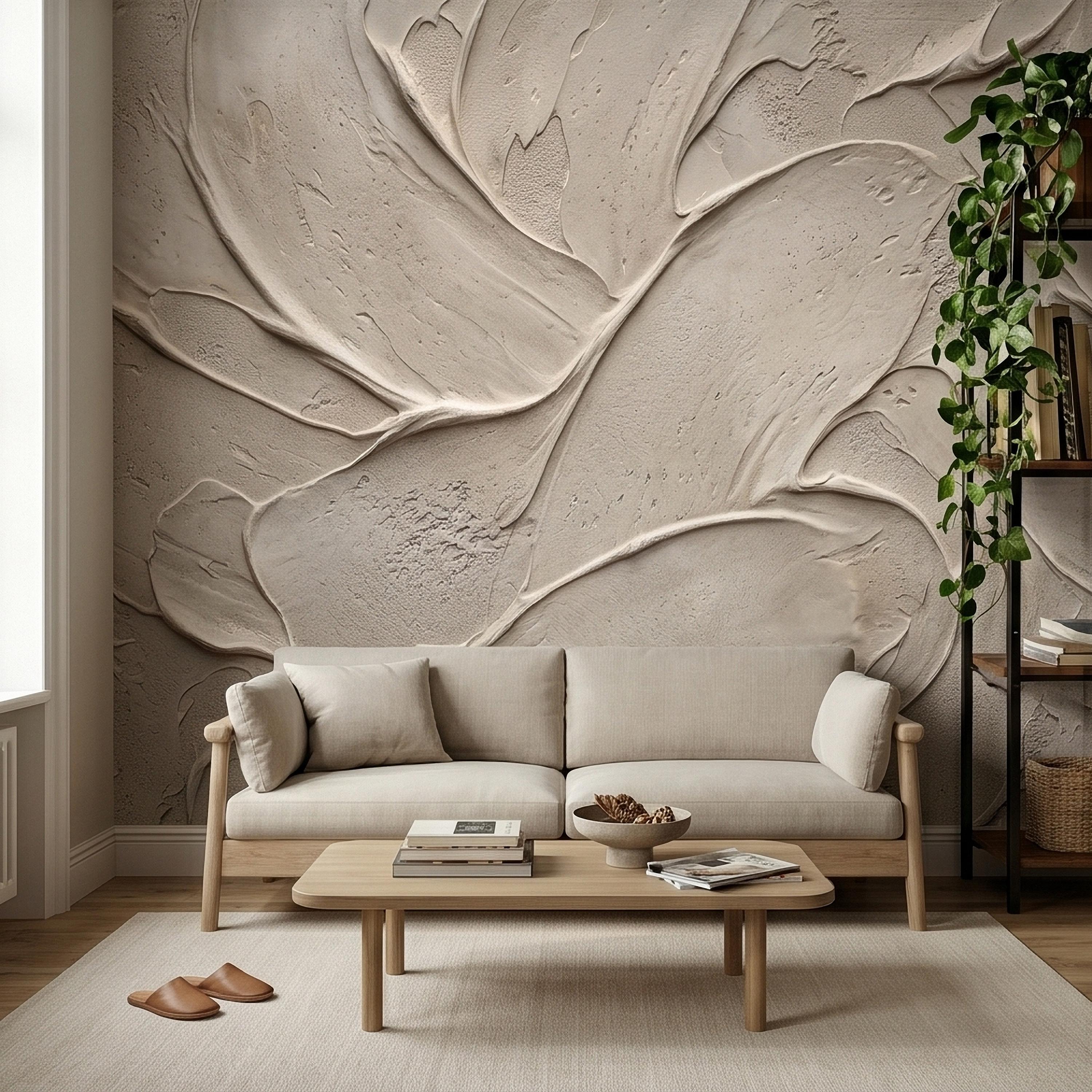 Venetian Plaster Limewash Peel and Stick Wall Mural, Textured Trowel Stroke Faux Stucco Matte Finish in Warm Greige Neutral Modern Wallpaper