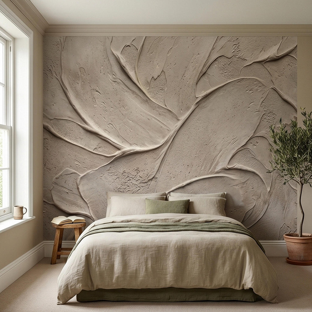 Venetian Plaster Limewash Peel and Stick Wall Mural, Textured Trowel Stroke Faux Stucco Matte Finish in Warm Greige Neutral Modern Wallpaper