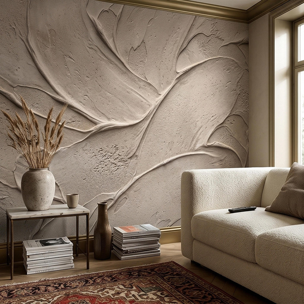 Venetian Plaster Limewash Peel and Stick Wall Mural, Textured Trowel Stroke Faux Stucco Matte Finish in Warm Greige Neutral Modern Wallpaper