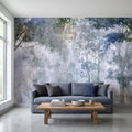 Abstract Forest Shadow Peel and Stick Wall Mural, Blue Gray Textured Plaster, Moody Tree Canopy Silhouette, Wabi Sabi Japandi Wallpaper