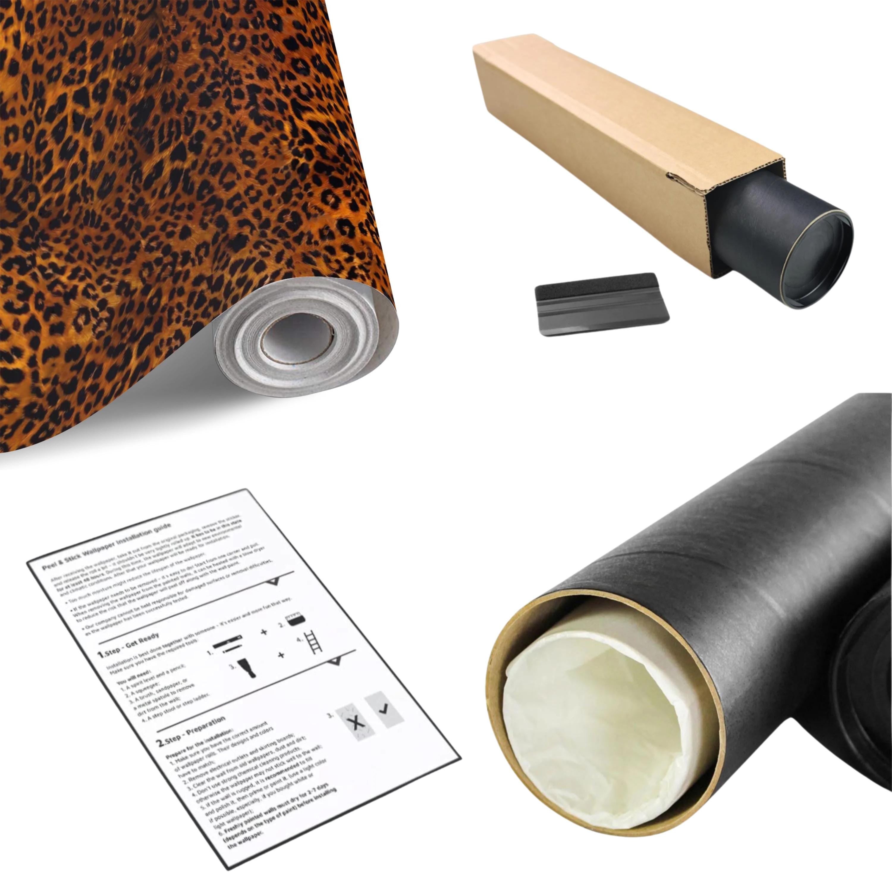 Leopard Print Peel and Stick Wall Mural, Faux Fur Cheetah Spot Animal Pattern Brown and Black, Glam Safari Maximalist Accent Wallpaper