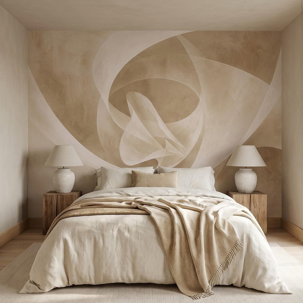 Neutral Abstract Swirl Peel and Stick Wall Mural, Beige Cream Plaster Texture, Minimal Modern Organic Shape, Wabi Sabi Japandi Wallpaper