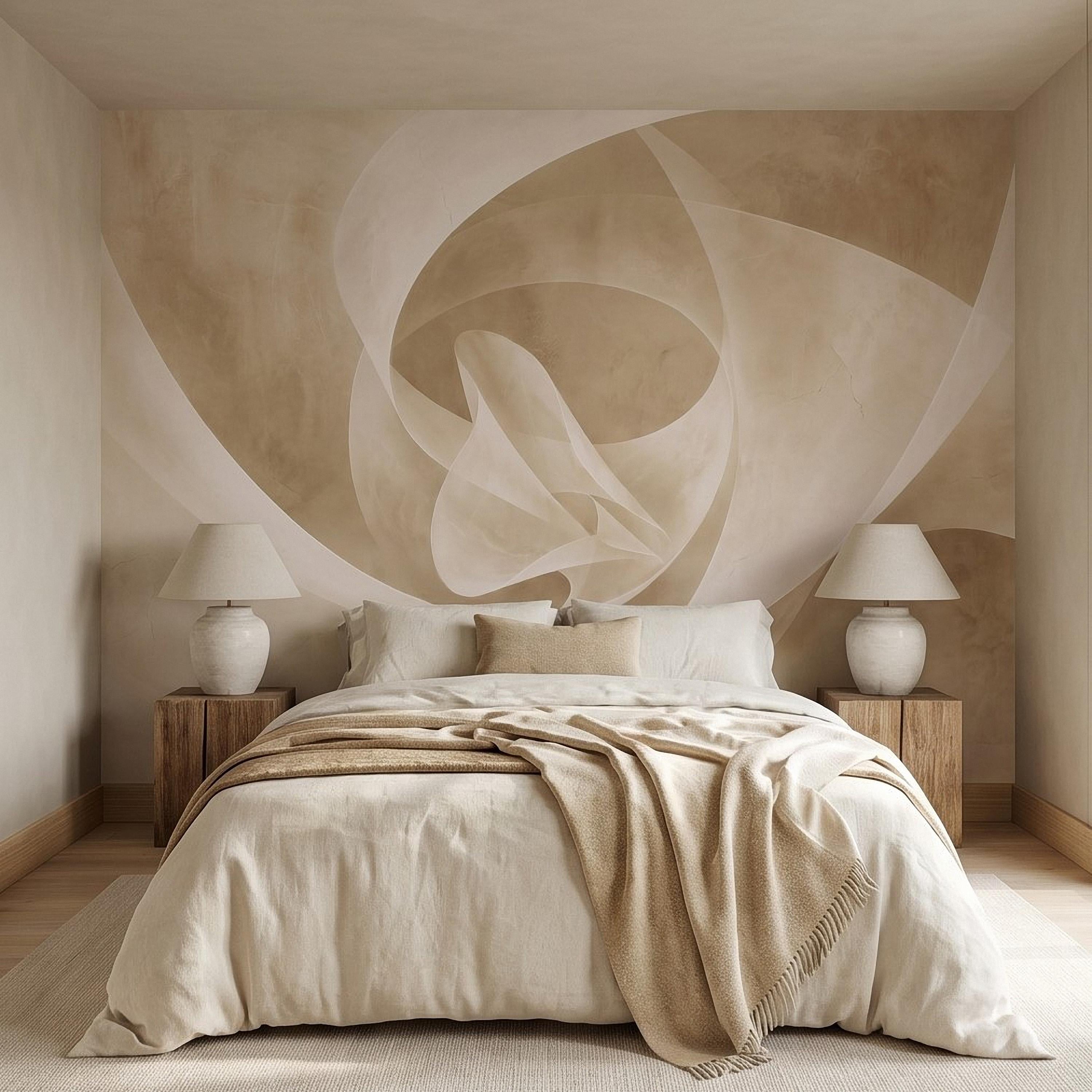 Neutral Abstract Swirl Peel and Stick Wall Mural, Beige Cream Plaster Texture, Minimal Modern Organic Shape, Wabi Sabi Japandi Wallpaper