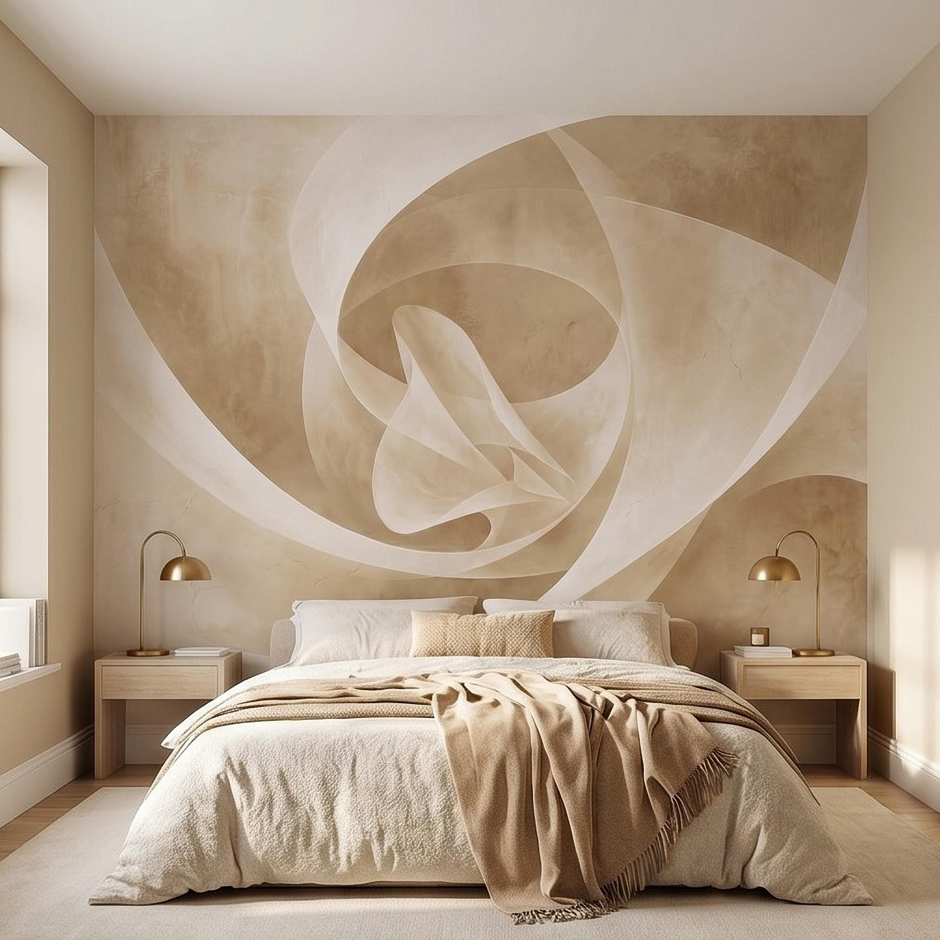Neutral Abstract Swirl Peel and Stick Wall Mural, Beige Cream Plaster Texture, Minimal Modern Organic Shape, Wabi Sabi Japandi Wallpaper