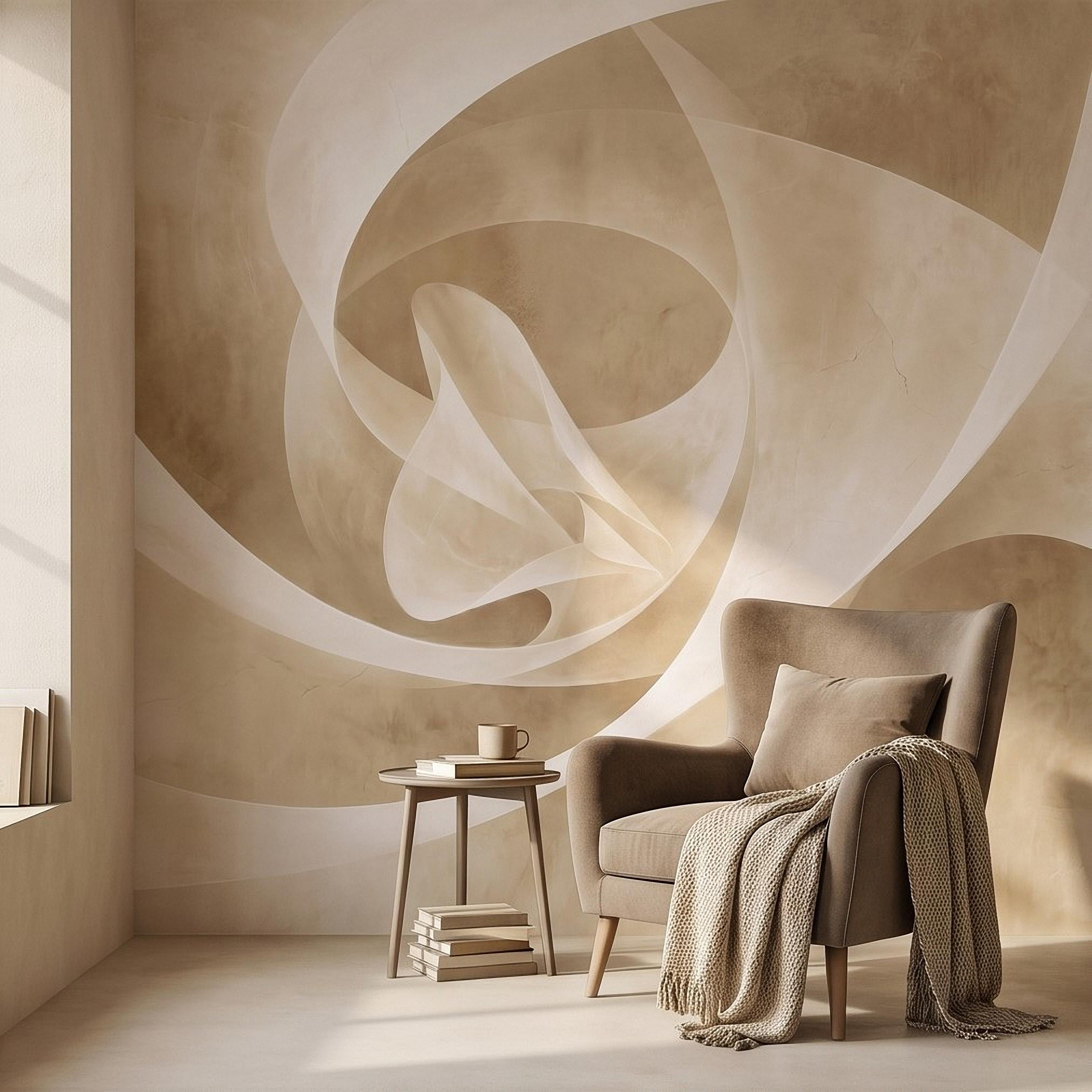 Neutral Abstract Swirl Peel and Stick Wall Mural, Beige Cream Plaster Texture, Minimal Modern Organic Shape, Wabi Sabi Japandi Wallpaper