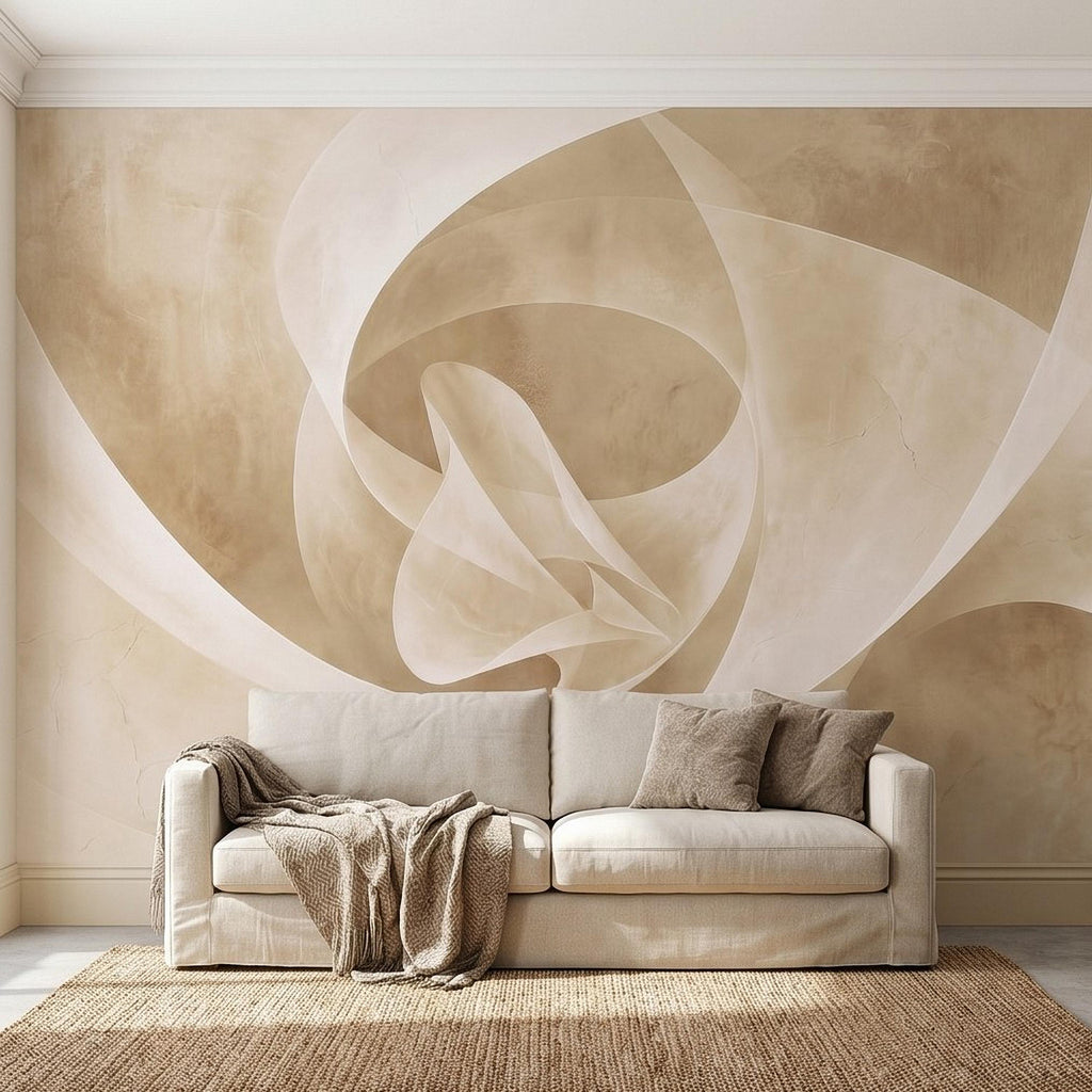 Neutral Abstract Swirl Peel and Stick Wall Mural, Beige Cream Plaster Texture, Minimal Modern Organic Shape, Wabi Sabi Japandi Wallpaper