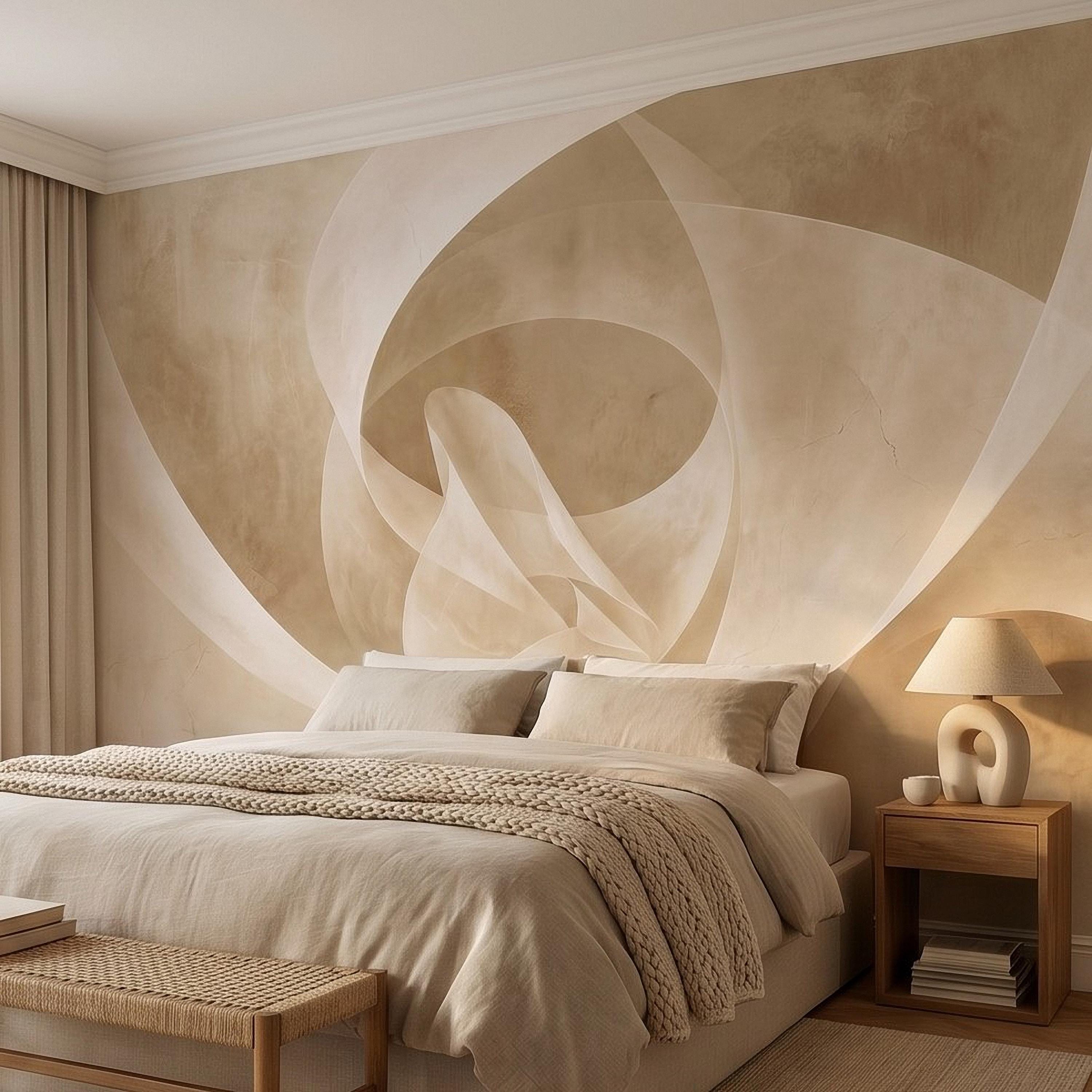 Neutral Abstract Swirl Peel and Stick Wall Mural, Beige Cream Plaster Texture, Minimal Modern Organic Shape, Wabi Sabi Japandi Wallpaper