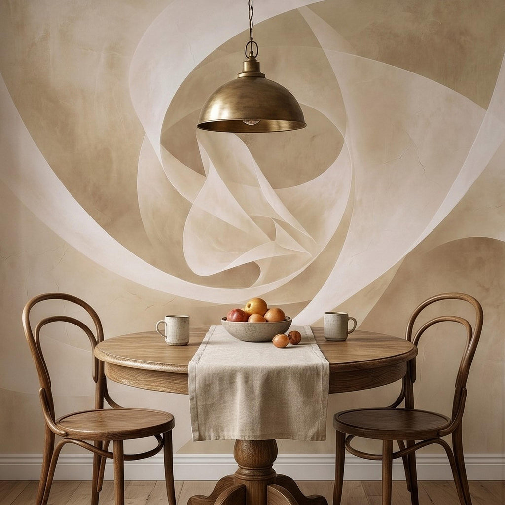 Neutral Abstract Swirl Peel and Stick Wall Mural, Beige Cream Plaster Texture, Minimal Modern Organic Shape, Wabi Sabi Japandi Wallpaper