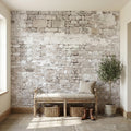 Faux White Brick Peel and Stick Wall Mural, Whitewashed Distressed Exposed Brick Texture, Farmhouse Industrial Loft Backdrop Wallpaper