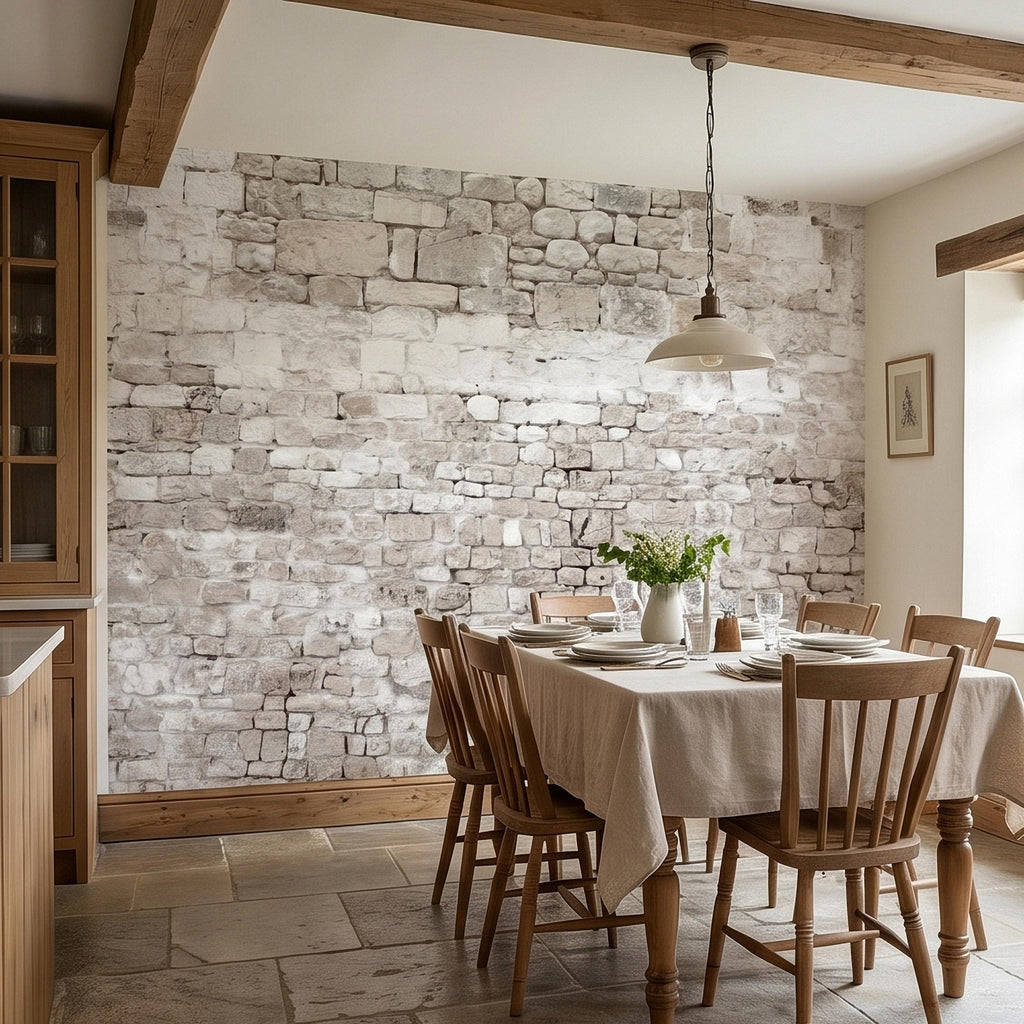 Faux White Brick Peel and Stick Wall Mural, Whitewashed Distressed Exposed Brick Texture, Farmhouse Industrial Loft Backdrop Wallpaper