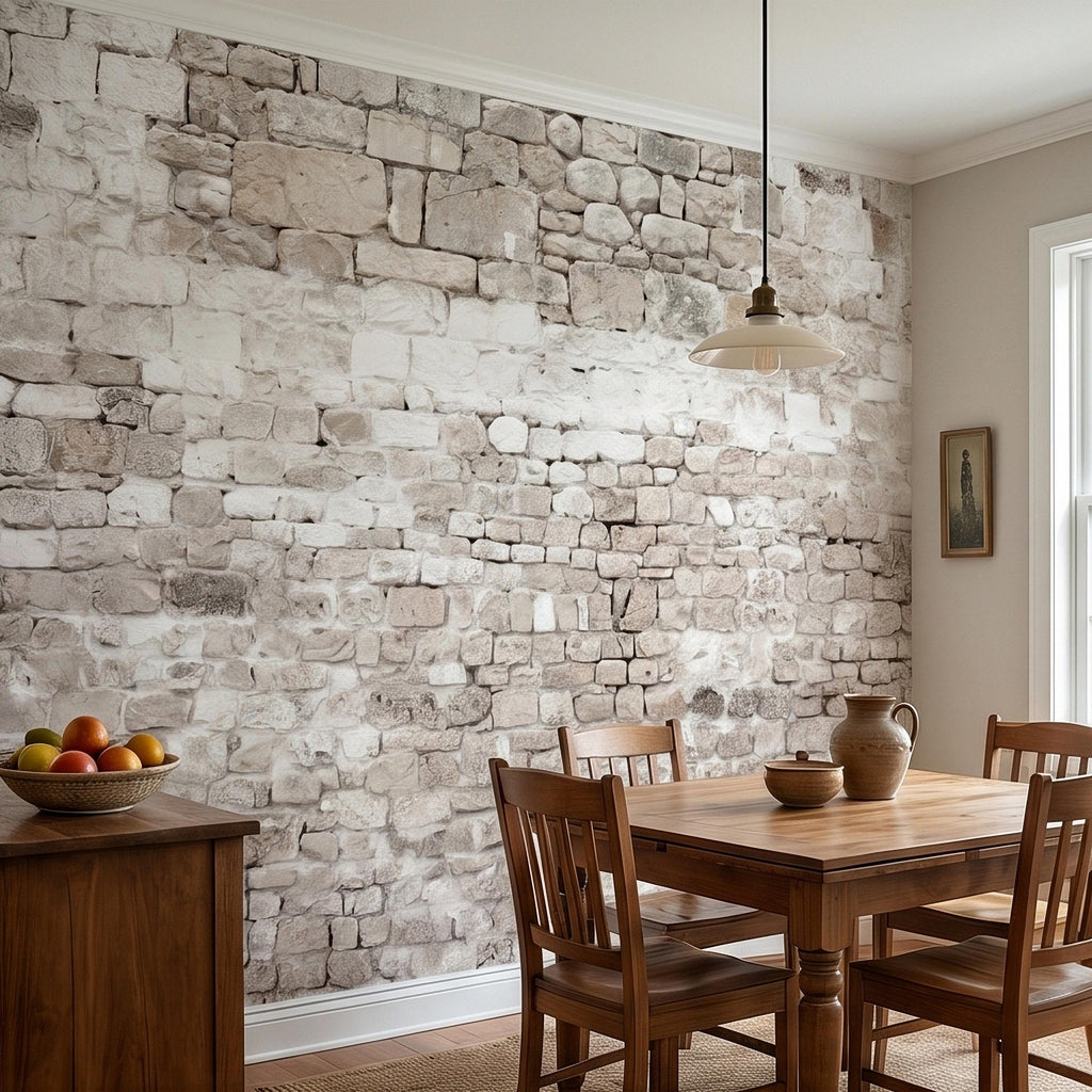 Faux White Brick Peel and Stick Wall Mural, Whitewashed Distressed Exposed Brick Texture, Farmhouse Industrial Loft Backdrop Wallpaper
