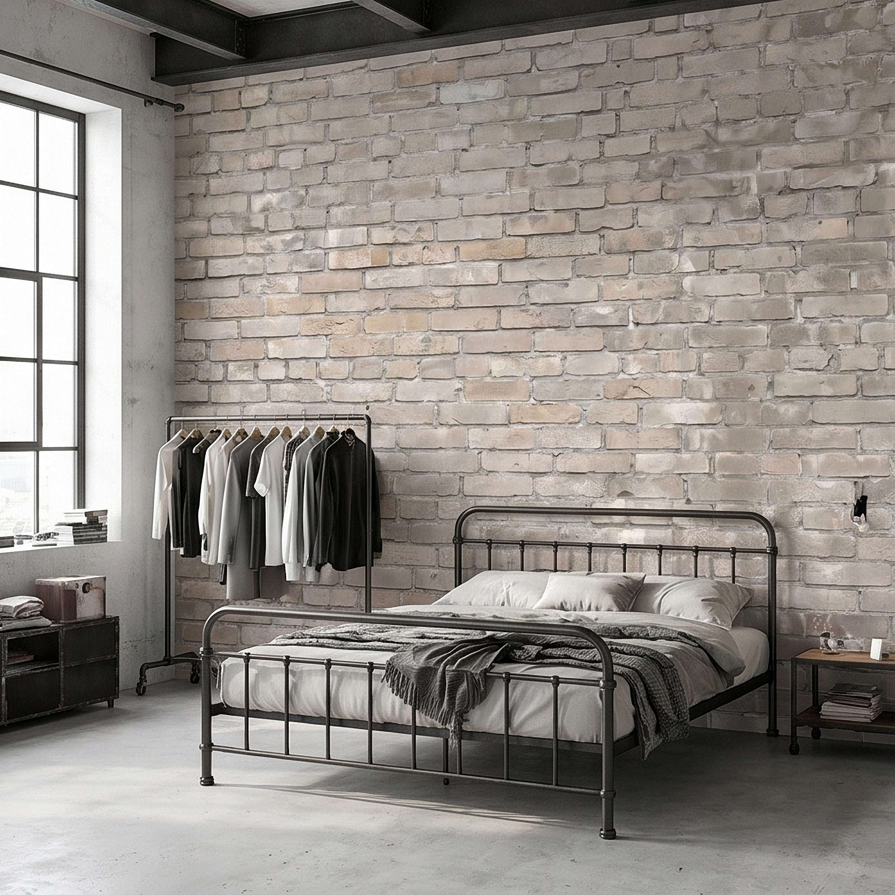 Whitewashed Brick Peel and Stick Wall Mural, Faux Exposed White Brick Texture Neutral Gray Farmhouse Loft Industrial Accent Brick Wallpaper