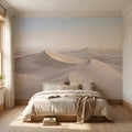Minimalist Desert Sand Dunes Peel and Stick Wall Mural, Muted Pastel Neutral Beige Sand Dune Landscape, Calm Boho Sahara Sunrise Wallpaper