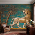Ancient Babylon Ishtar Gate Lion Style Peel and Stick Wall Mural, Glazed Brick Relief Near Eastern Mesopotamian Palace Archaeology Wallpaper