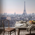 Paris Eiffel Tower Peel and Stick Wall Mural, French Cityscape Balcony View, Pastel Sunset Skyline Vintage Travel Illustration Wallpaper