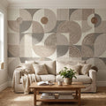 Abstract Geometric Peel and Stick Wall Mural, Neutral Beige Taupe Circles & Arches, Mid Century Modern Boho Scandi Textured Wallpaper