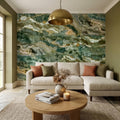 Green Onyx Agate Peel and Stick Wall Mural, Faux Marble Stone Texture Swirls, Abstract Stone Slab, Geode Veins, Modern Luxury Calm Wallpaper
