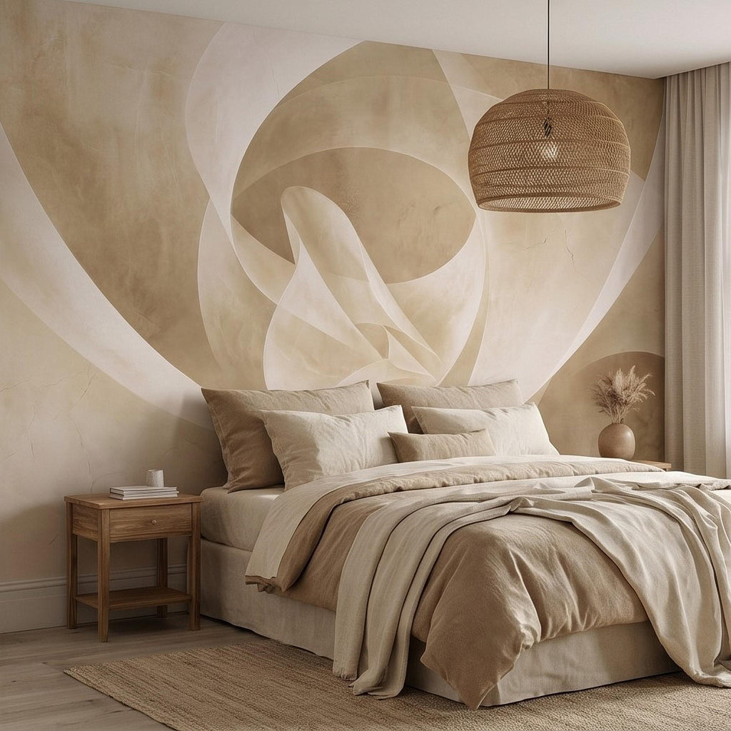 Neutral Abstract Swirl Peel and Stick Wall Mural, Beige Cream Plaster Texture, Minimal Modern Organic Shape, Wabi Sabi Japandi Wallpaper